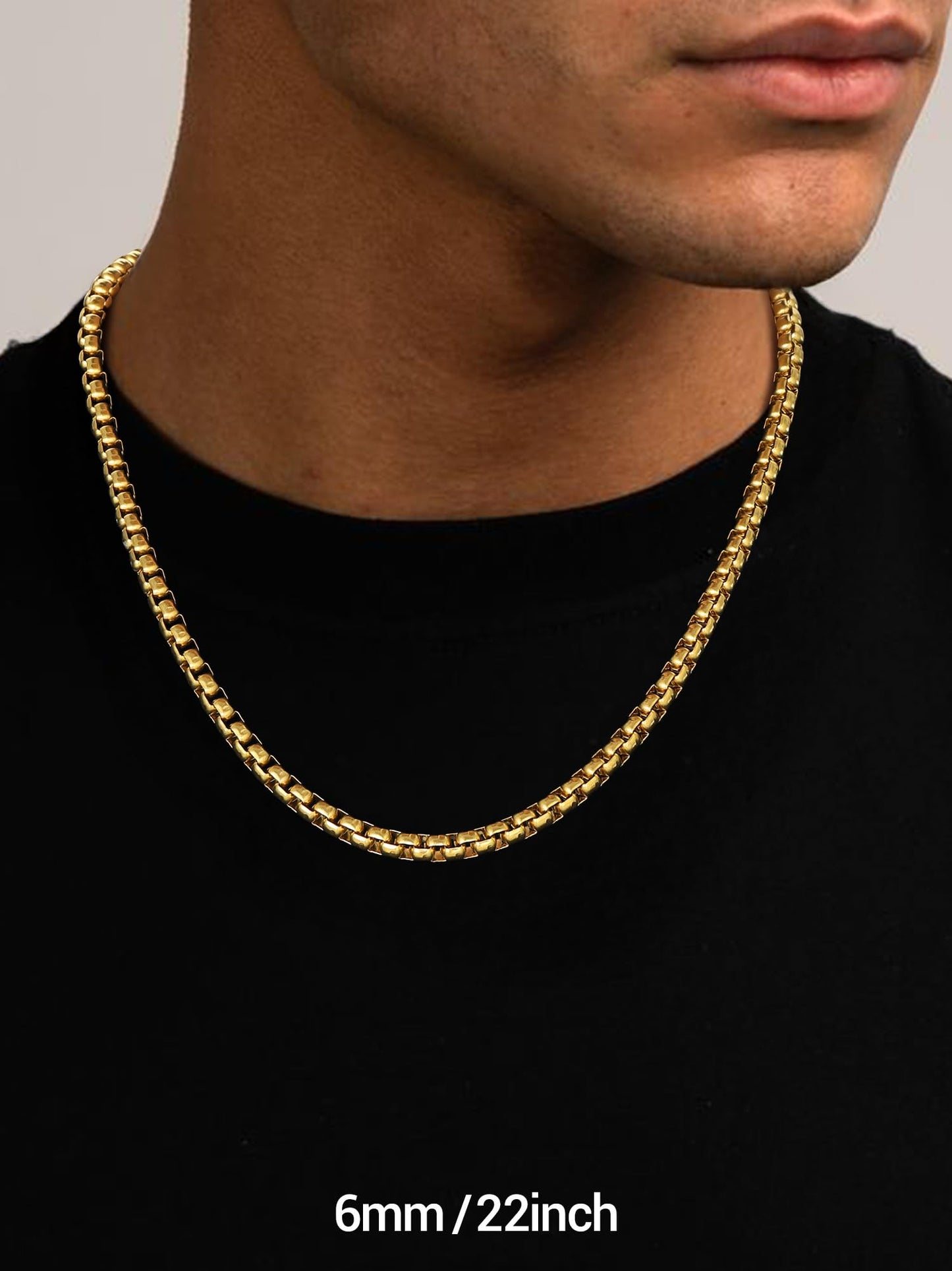 PROSTEEL Squre Rolo Link Chains, 18K Gold Chain Necklace Waterproof & Non Tarnish 6mm Stainless Steel Link Chains for Men and Women Jewelry with Gift Box 20in