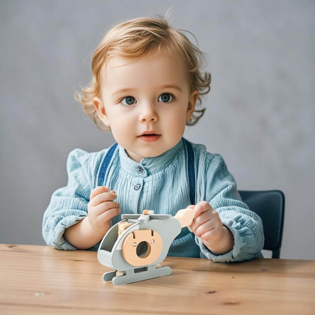 EERKEOD Wooden Airplane for Toddlers - Air Transport Vehicles Play Set, Montessori Push Toy for Babies, Children Birthday Gift