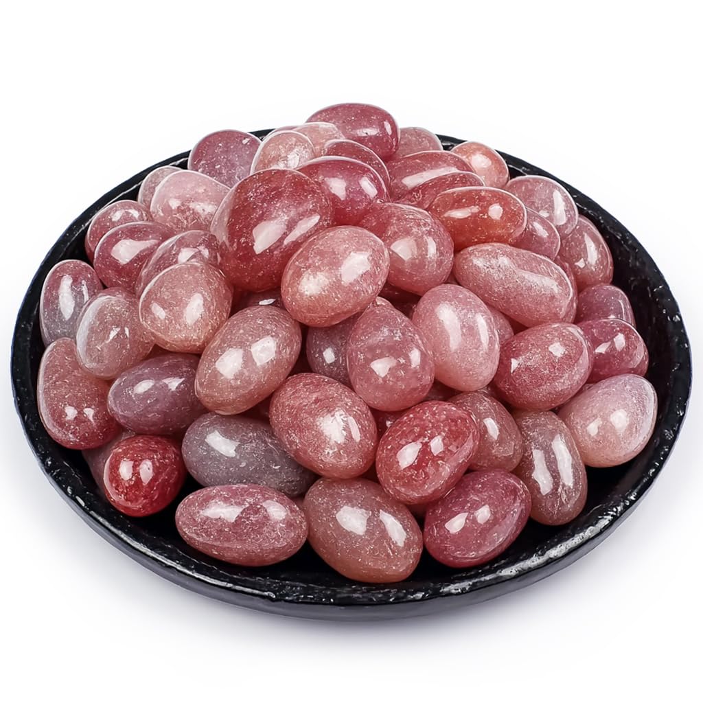 SigMntun Strawberry Quartz Healing Crystal Stone Set - 24 Pieces, 0.6" Natural & Polished Stones for Healing, Meditation, Reiki, Chakra, Crafting & Decoration