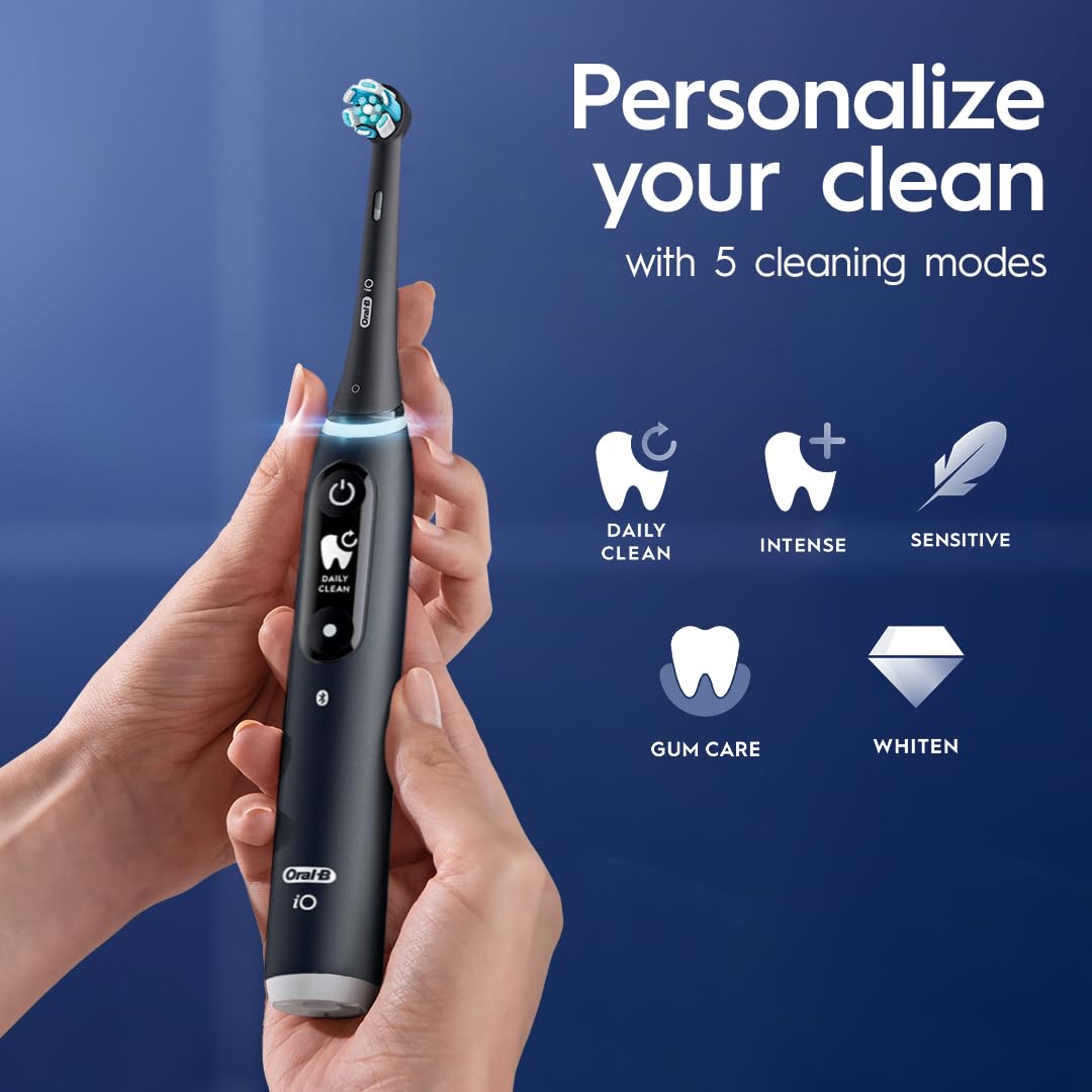 Oral-B Rechargeable Electric Toothbrush, iO6 Connected Coach, 5 Cleaning Modes, Visual Pressure Sensor to Protect Gums, Interactive Display, Travel Case, Black Lava