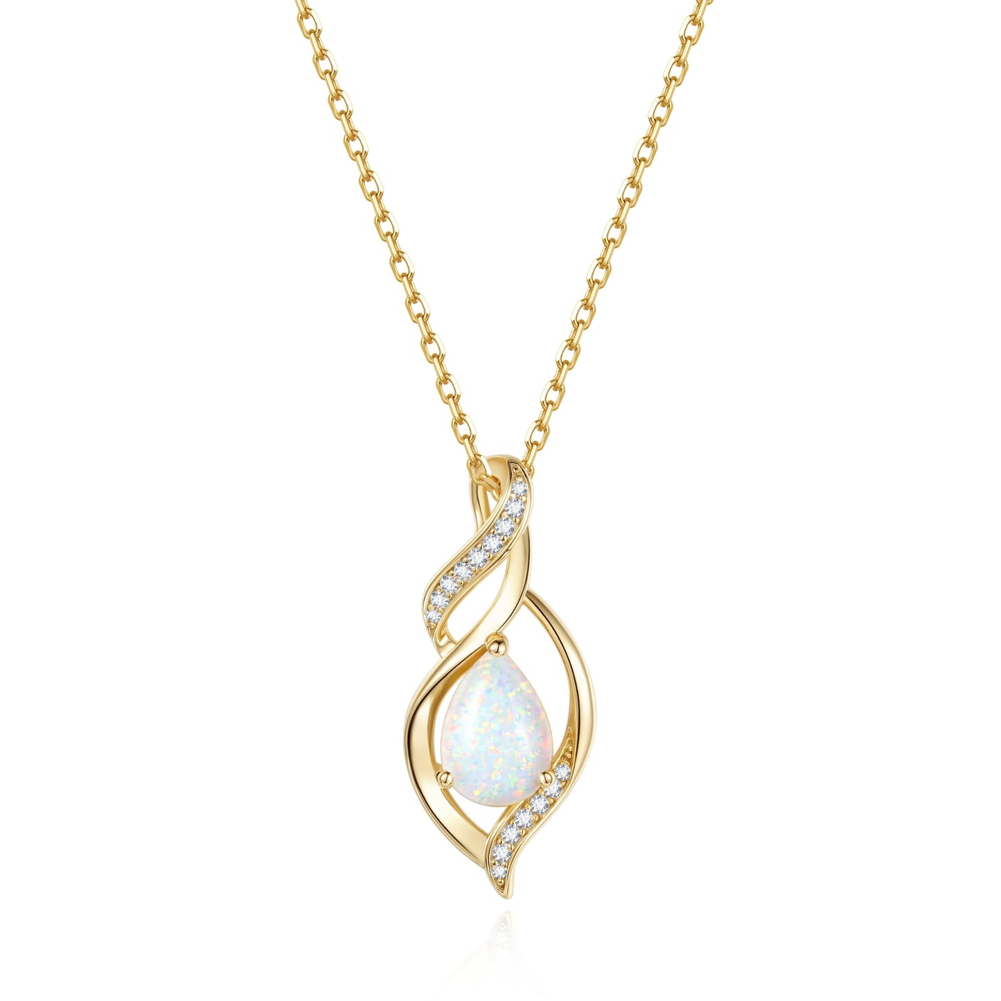 FANCIME 14K Gold Plated October Birthstone Necklace for Women Opal Teardrop Necklace Sterling Silver Infinity Love Birthday Gifts for Women, 16"+2" Inches