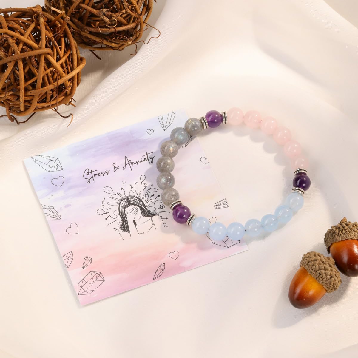 Top Plaza Healing Chakra Anxiety Bracelets for Women Natural 8mm Crystal Gemstone Beaded Protection Bracelet Good Luck Energy Jewelry Gifts for Mom - Style 2