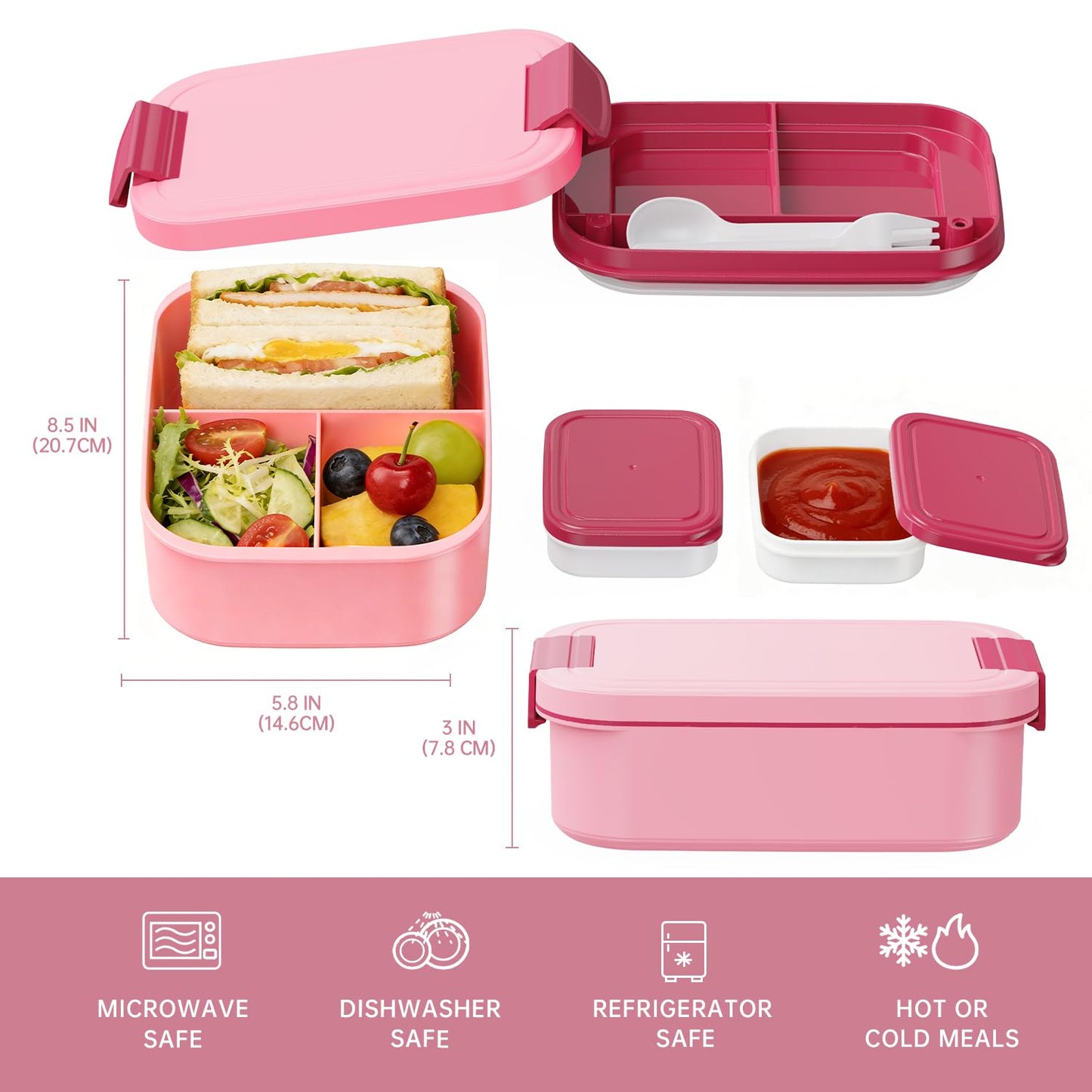 JBGOYON Bento Box and Lunch Bag Set, Leak-Proof Lunch Box for Adults and Kids with Built-in Utensils, Insulated for Work School Travel, Microwave & Dishwasher Safe, All-in-One (Pink)