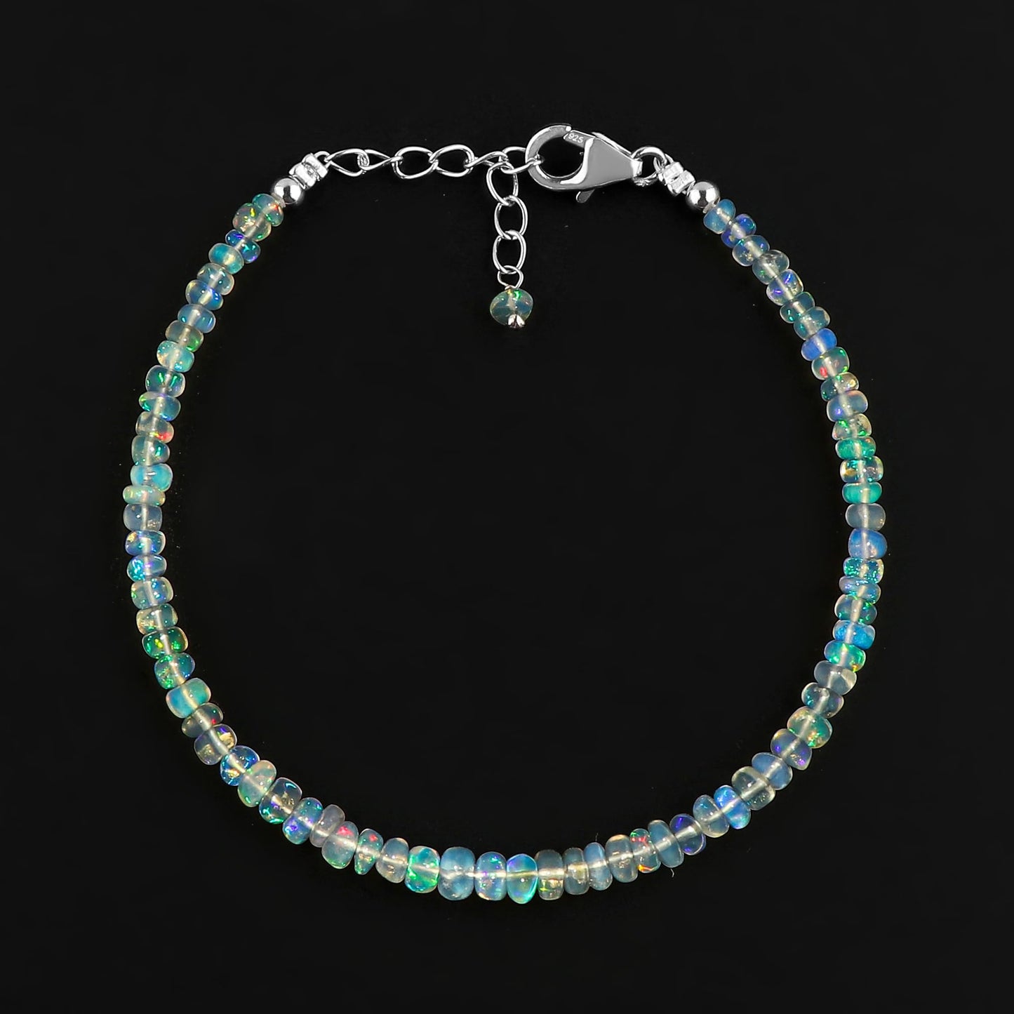 CRYSTALIS Natural Ethiopian Opal Beads Bracelet, High Grade Beaded Crystals, Chakra Healing Gemstone, Gift Giving Women Jewelry, 925 Sterling Silver 8 inch