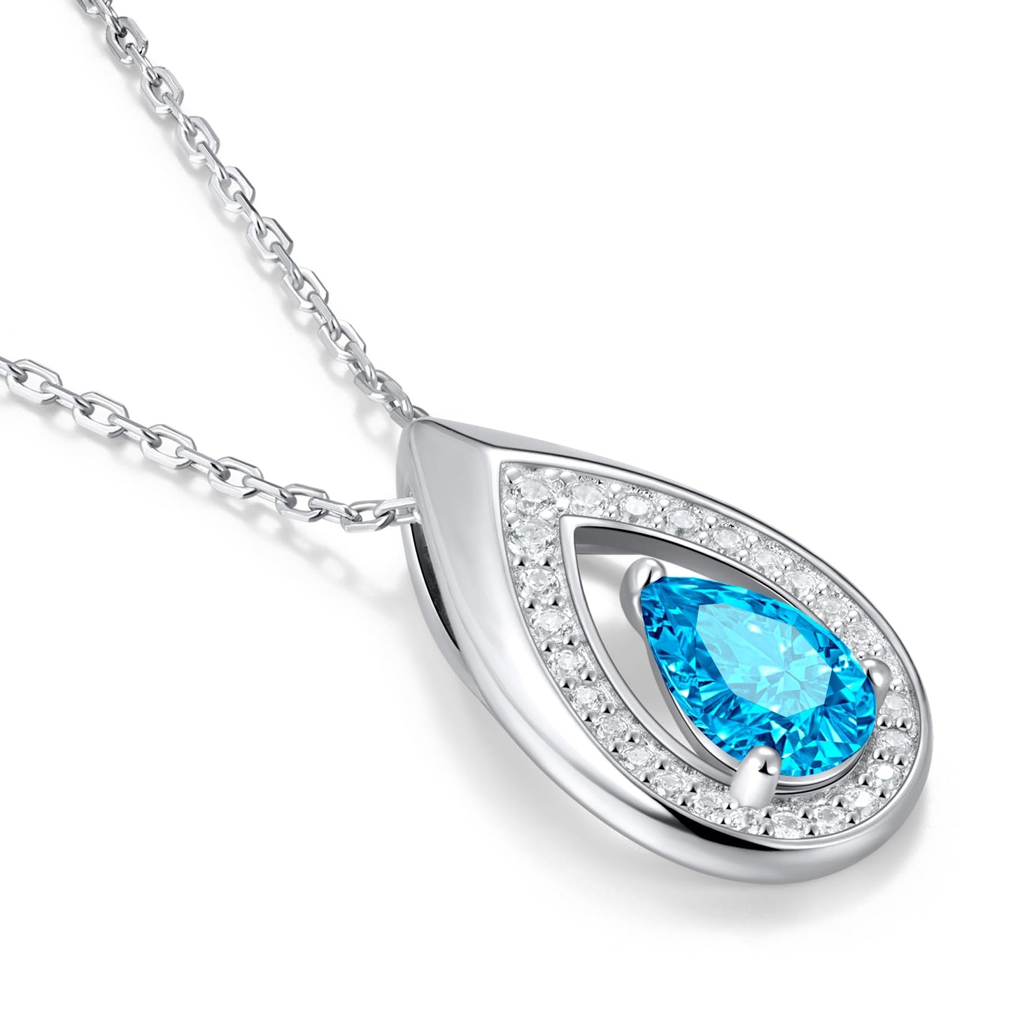 Kstyle 925 Sterling Silver Blue Topaz December Birthstone Pendant Necklace Teardrop Jewelry Valentine's Day Anniversary Birthday Gift for Daughter Wife Mom Girlfriend Her Non Tarnish