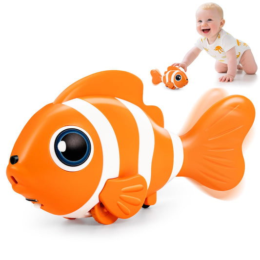 Crawling Fish Baby Toys, Novelty Tummy Time Toys for Babies 6-12 Months, Magic Swinging Fish Crawling Toys for Infant Toddler Learning Crawl Walking Dancing Goodie Bag Stuffers 1st Birthday Gift