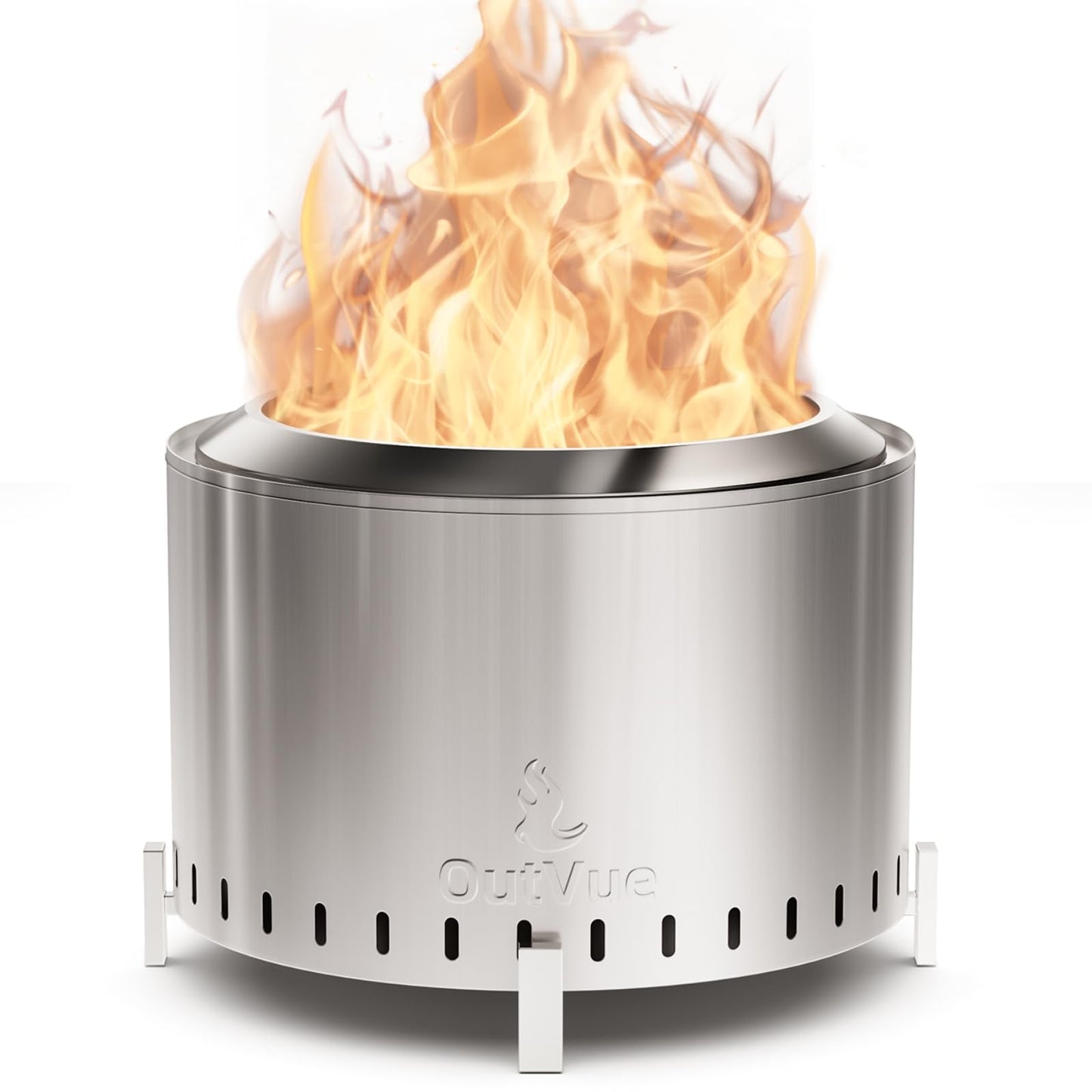 OutVue 22 inch Stainless Steel Smokeless Fire Pit, Outdoor Smokeless Firepit, Wood Burning Fire Pits for Camping, Bonfire, Low Smoke Firepit for Outside (Vertical Hole)