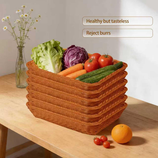 6 Pcs Wicker Bread Baskets 15.8 Inch Stackable Woven Serving Storage Baskets for Fruit Vegetables Snacks Food, Tabletop Home Restaurant Picnics Parties