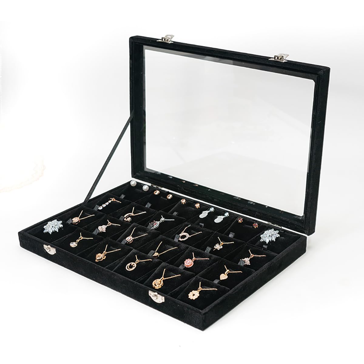 XHMQYC Jewelry Box Necklace Organizer Tray (Black) Necklace Display Case for Storage Jewelry Necklaces Display Stand 24 Slot Pendant Holder for Women