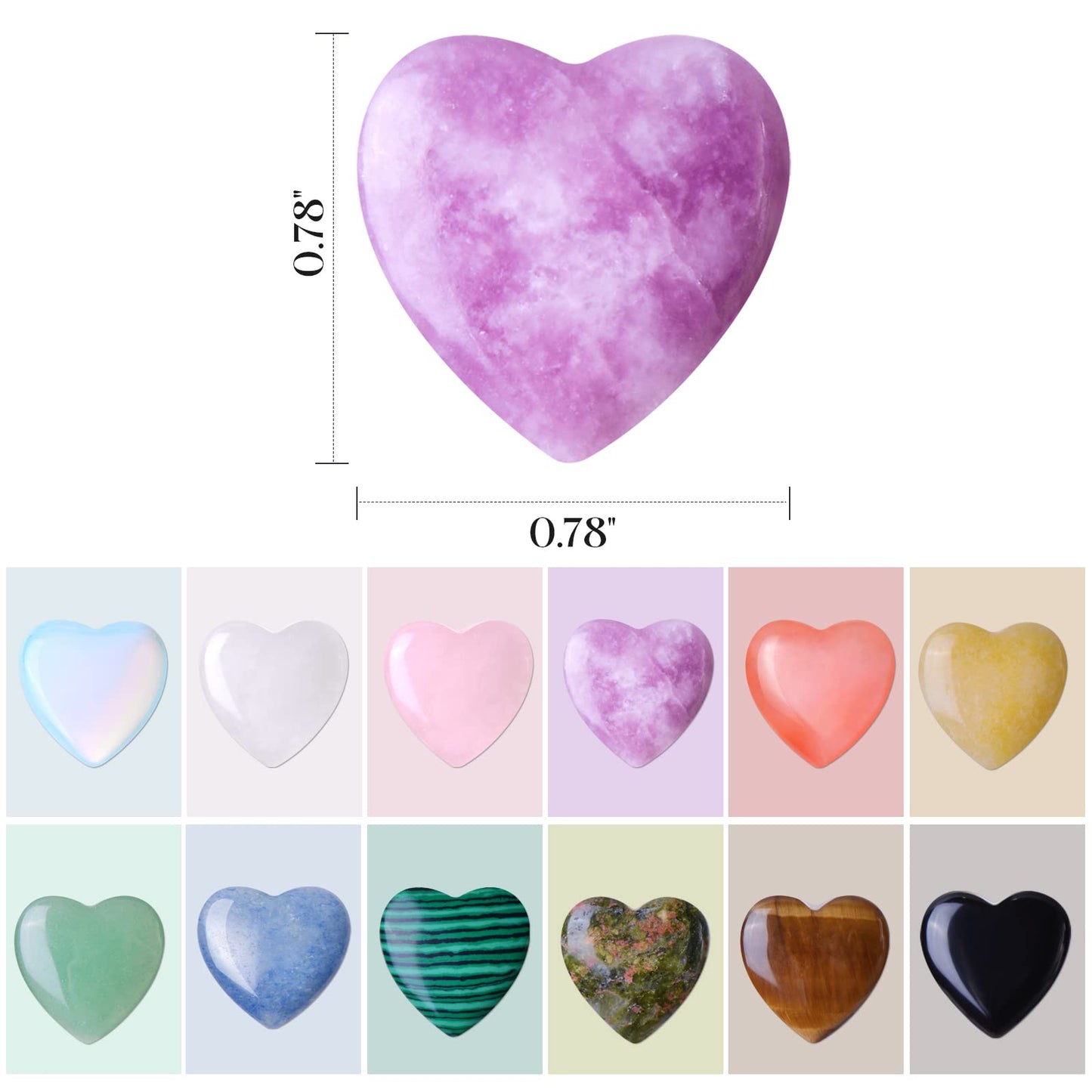 12 PCS Natural Heart Crystals Shaped Healing Stones Crystal Palm 0.8 inch Natural Stones Polished Love Gemstones Pocket Set Bulk Balancing Meditation Mother's Day