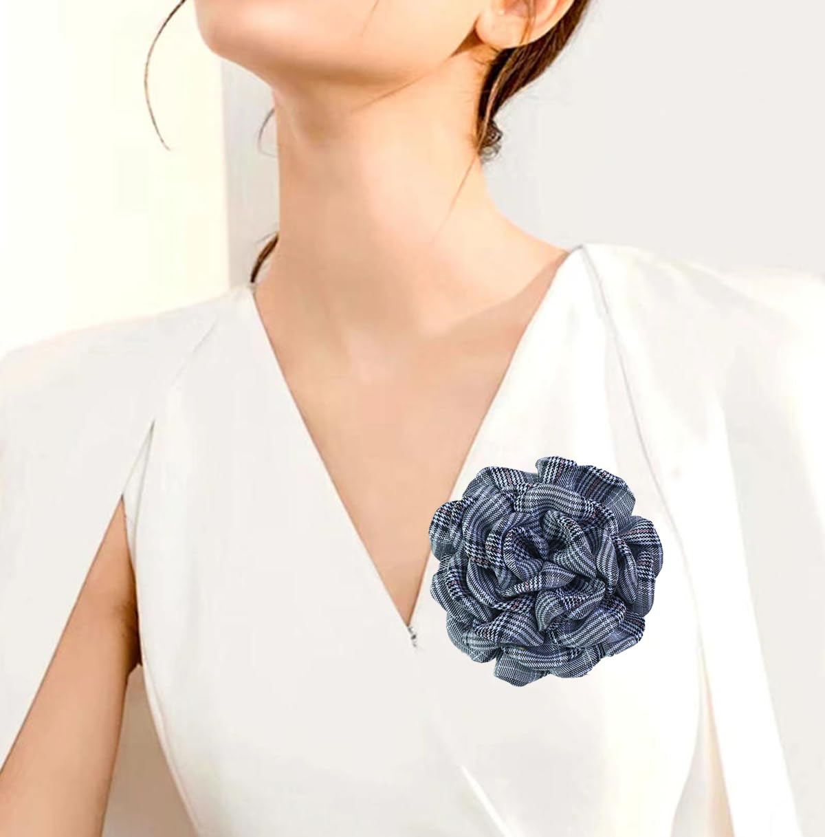 Elegant Large Cloth Flower Brooches Big Camellia Flower Pin for Women Dainty Cloth Fabric Rose Brooches Dress Skirt Scarf Hat Pins Clothing Decoration Accessories (Dark blue B)