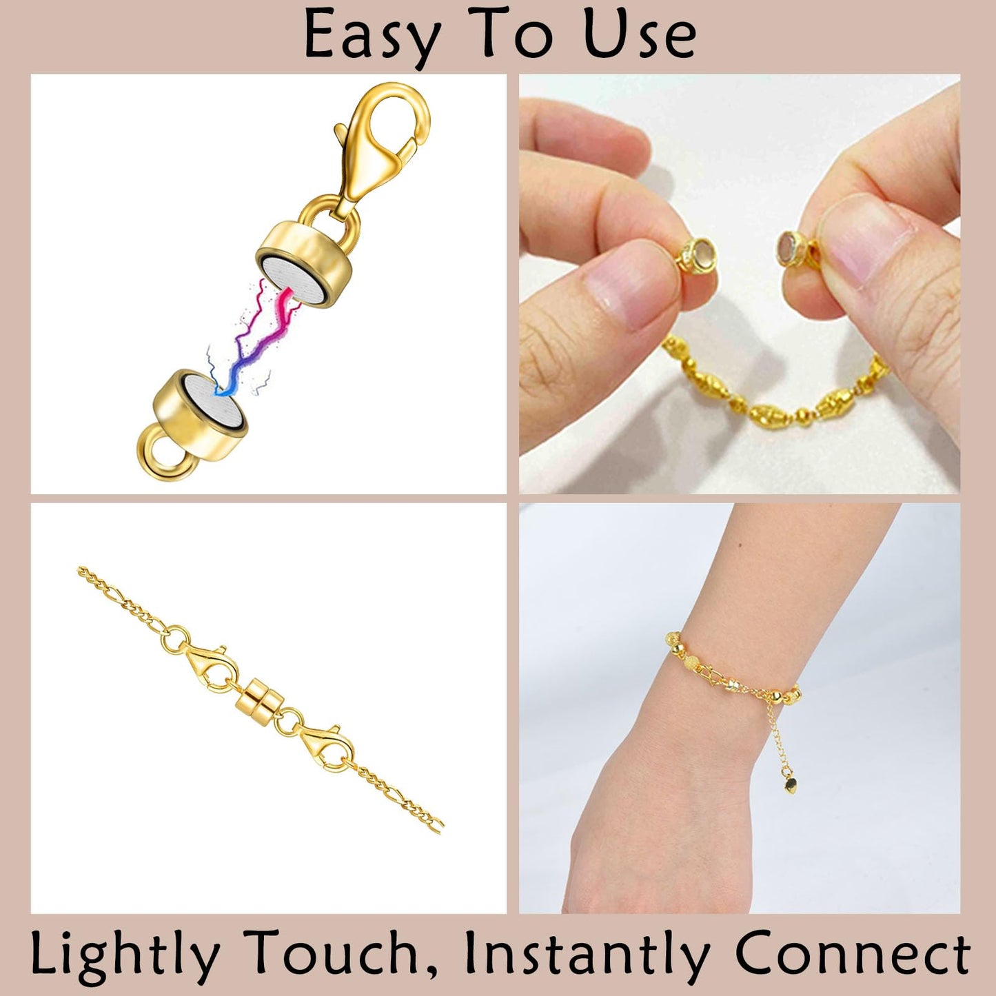 OHINGLT Magnetic Necklace Clasp Extra Strong, Gold and Silver Plated Magnet Jewelry Clasps Converters, Bracelet Extender for Women Seniors