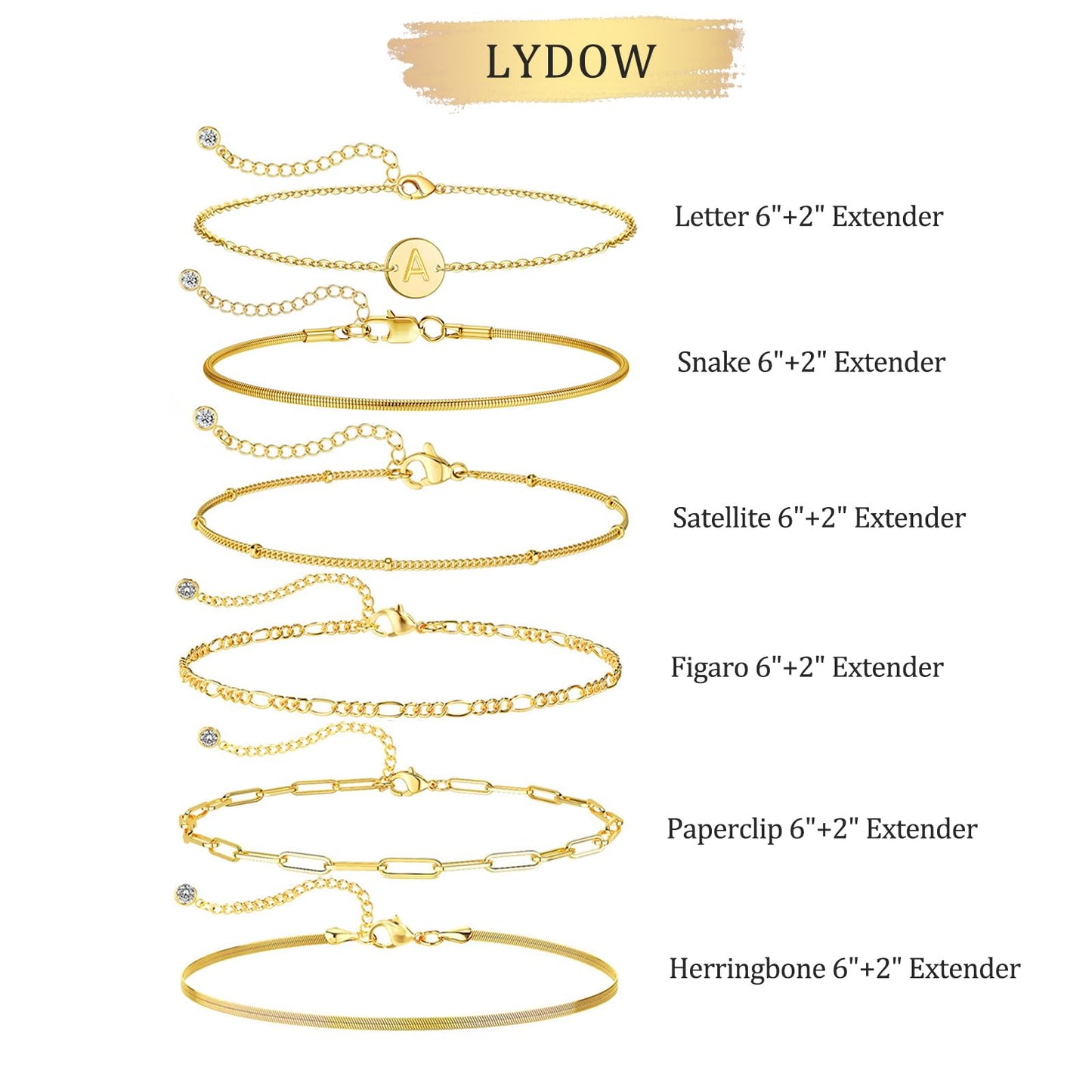 Lydow Bracelets for Women, Stack Jewelry Set Initial X Chain Stackable Letter Teen Accessories Pulseras Para Mujer 6 Inch 6PCS