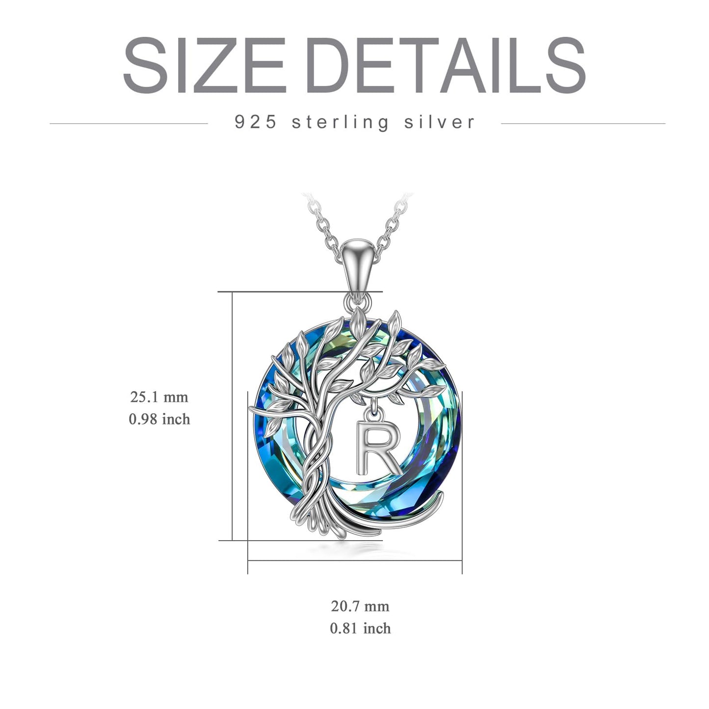 TOUPOP Tree of Life Initial Necklace Gifts for Women Sterling Silver Initial R Letter Jewelry Irish Crystal Pendant Birthday Gifts for Women Her Mom Wife Daughter