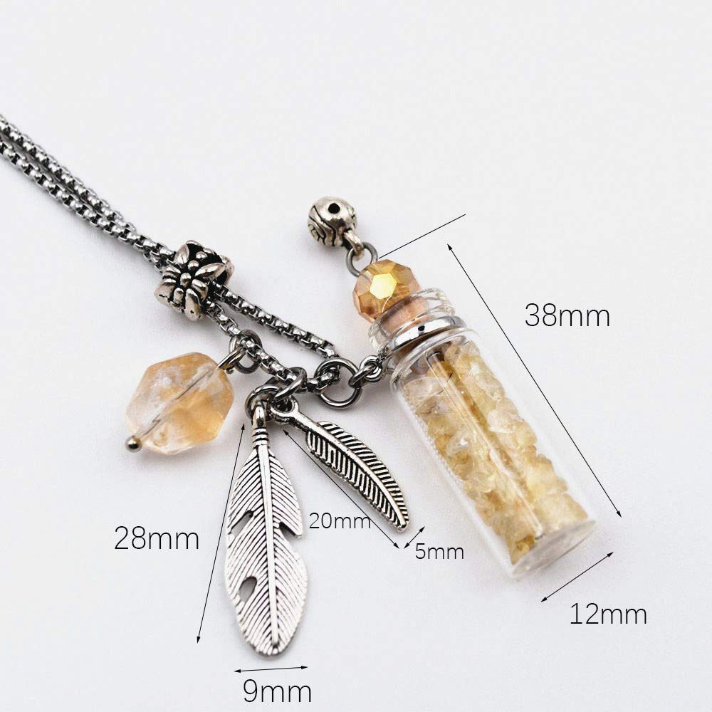 CoolDIY Aromatherapy Essential Oil Diffuser Necklace Perfume Pendant Necklace Stainless Steel Glass vial with Crystal (Yellow)
