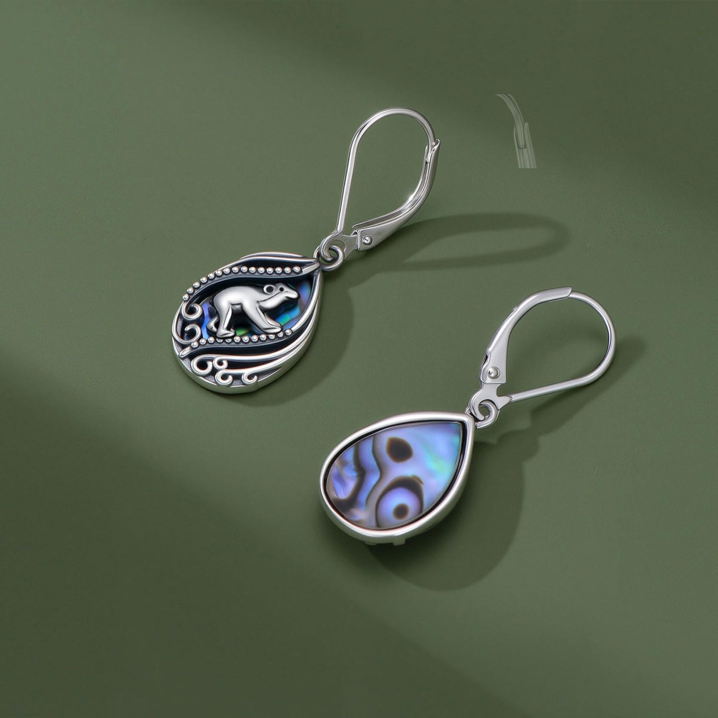 YYmqmq Abalone Polar Bear Earrings for Women 925 Sterling Sliver Polar Bear Dangle Earrings Abalone Jewelry Gifts for Women Girlfriend Mom Birthday Gifts