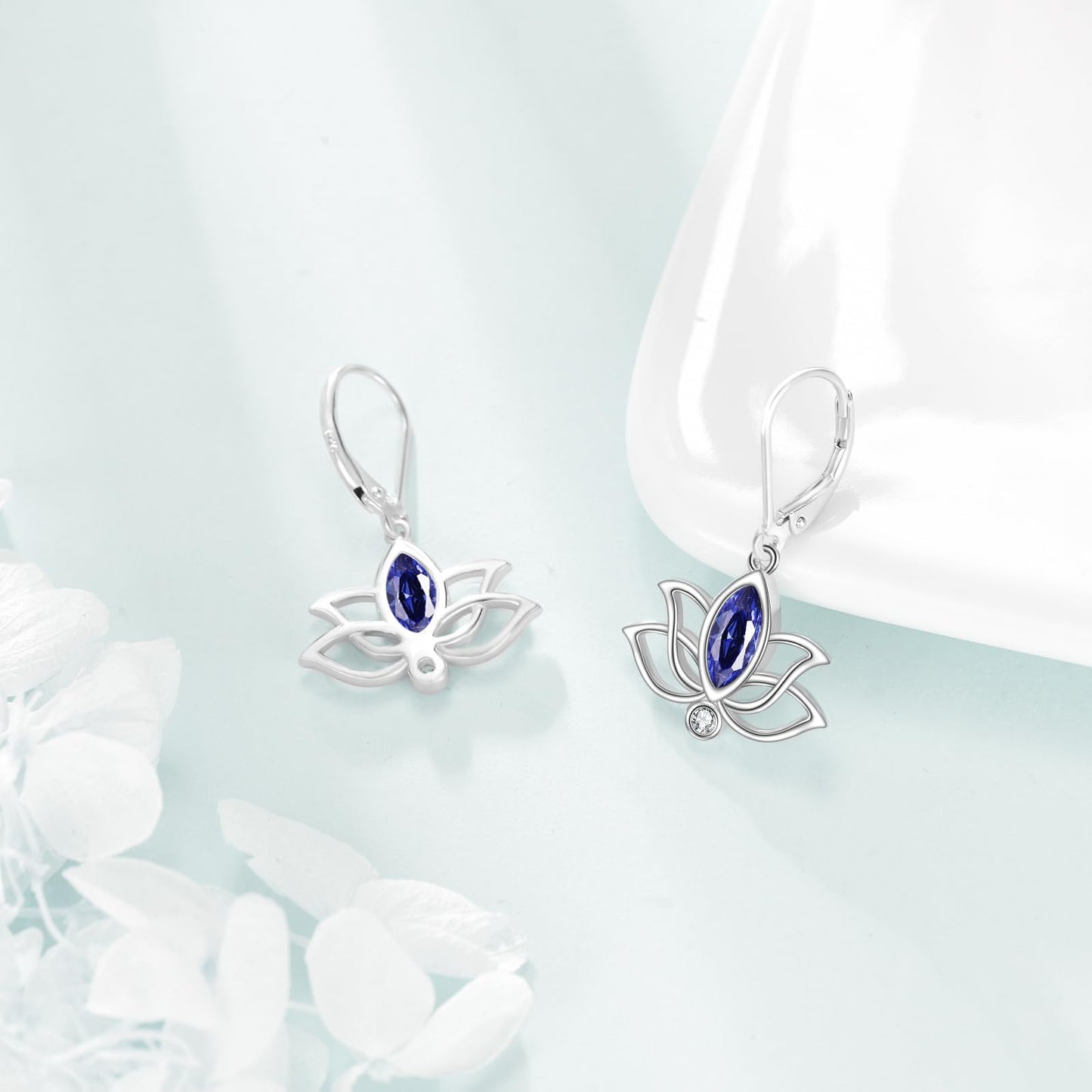 YFN Lotus Flower Earrings Sterling Silver Birthstone Lotus Leverback Dangle Drop Earrings Jewelry Gifts for Women (I. Sep)