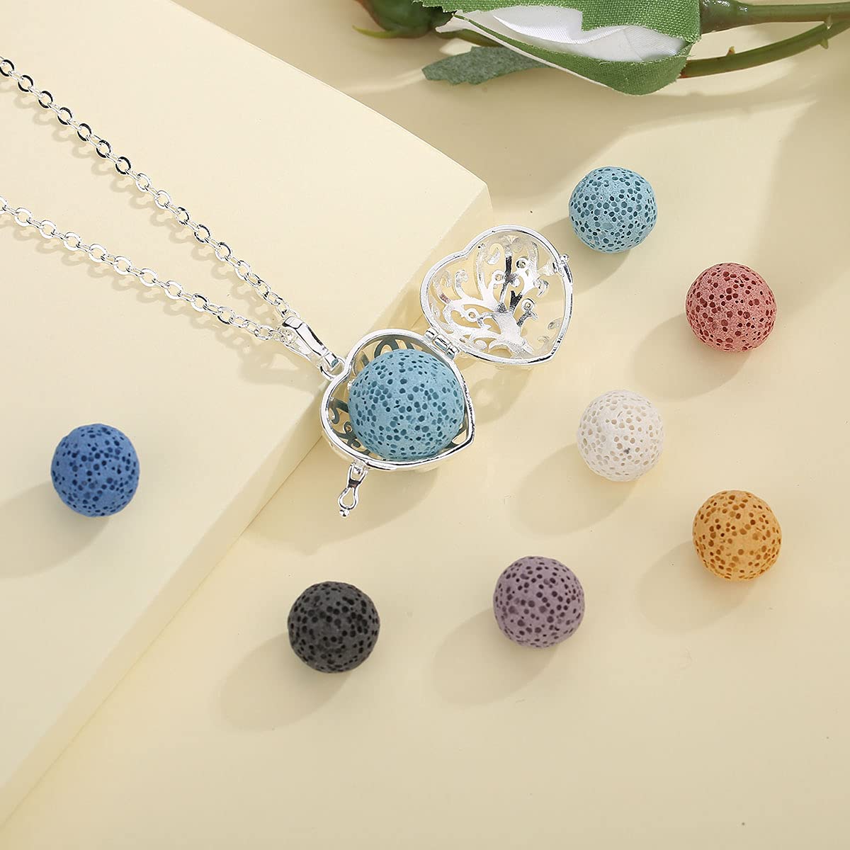 INFUSEU Tree of Life Pendant Aromatherapy Necklace for Women Essential Oil Diffuser Jewelry Healing Lava Rock Stone Heart Spiritual Gifts Items for Meditation Yoga Aroma Perfume