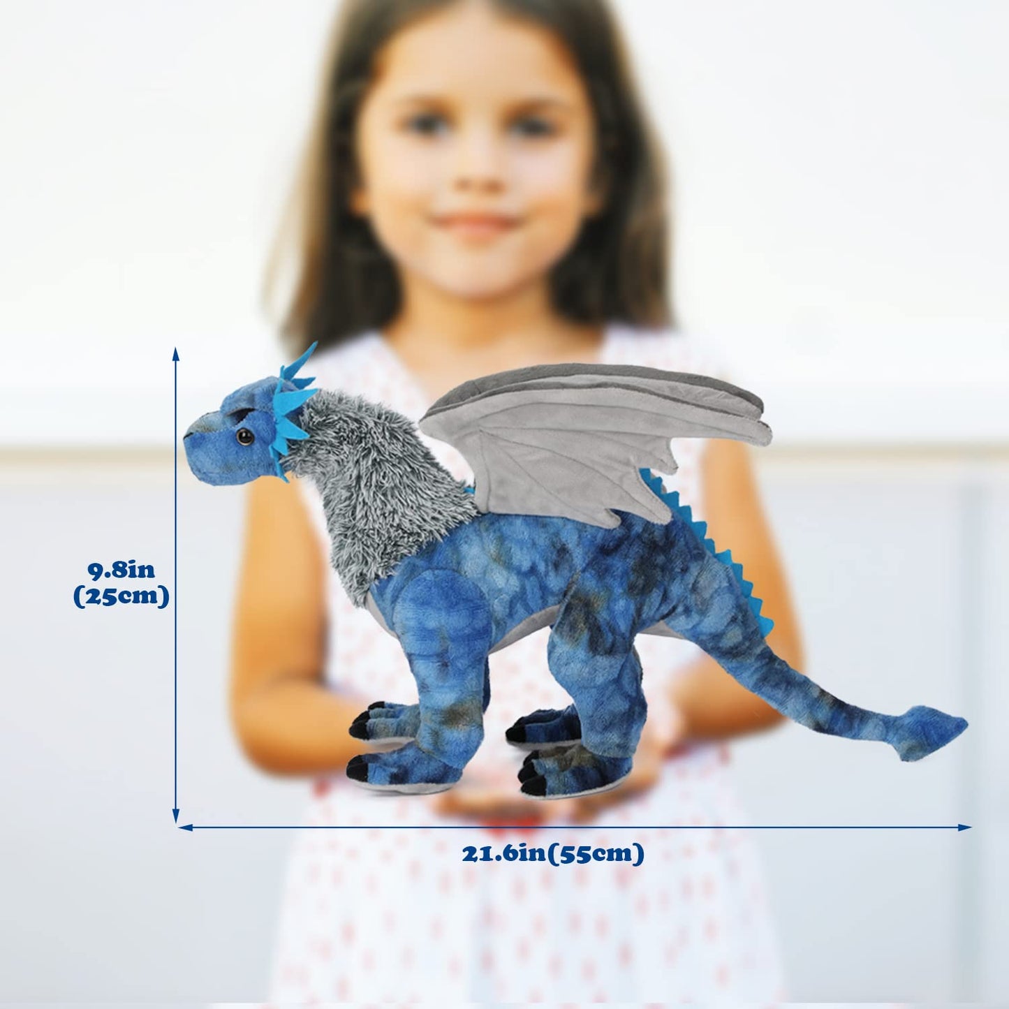 AULUDA Dragon Plush Toy, Frost Wyrm Stuffed Animal Throw Plushie Pillow Doll, Soft Blue Fluffy Friend Hugging Cushion - Present for Every Age & Occasion