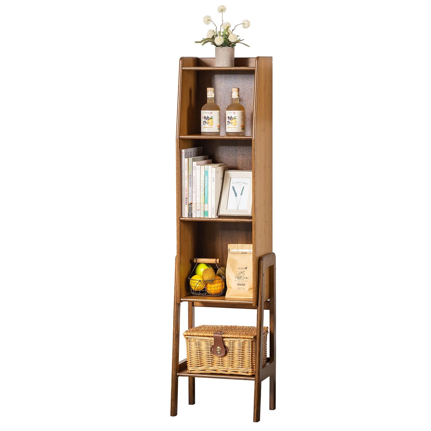 SOBIBO 4 Tier Bamboo Bookcase, Classical Modern Bookshelf, Dispaly Shelves, Bamboo Wood Organizer Book Shelf for Living Room Home Office-Walnut, Large
