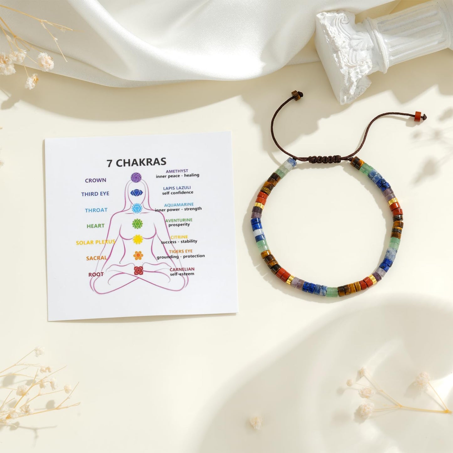 Jragoine 7 Chakra Crystal Bracelet for Women, Mothers Day Gifts for Mom, Healing Stone Spiritual Bracelets for Meditation & Anxiety Relief, Adjustable Size Inspirational Gifts with Gift Box