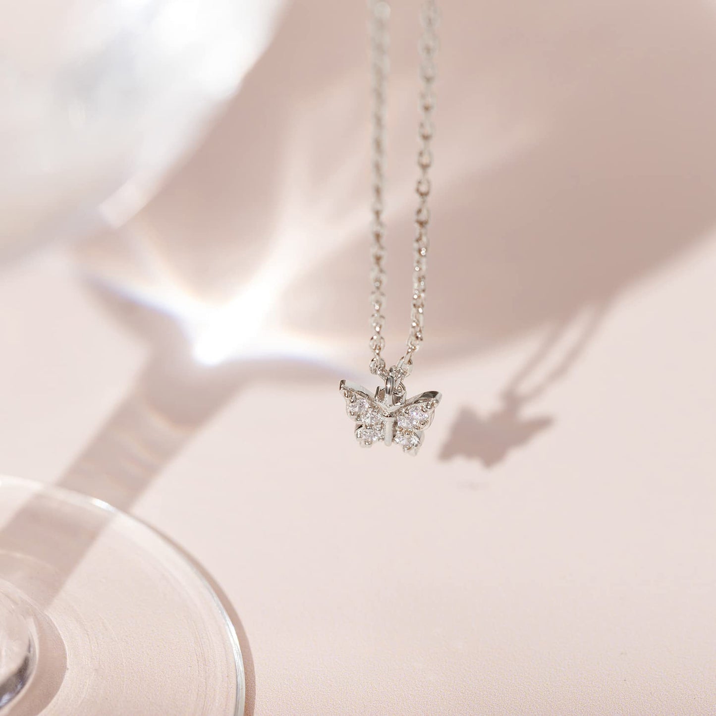 PAVOI Rhodium Plated Butterfly Pendant Necklace | Friendship Cute Necklaces for Women | CZ Butterfly Necklaces
