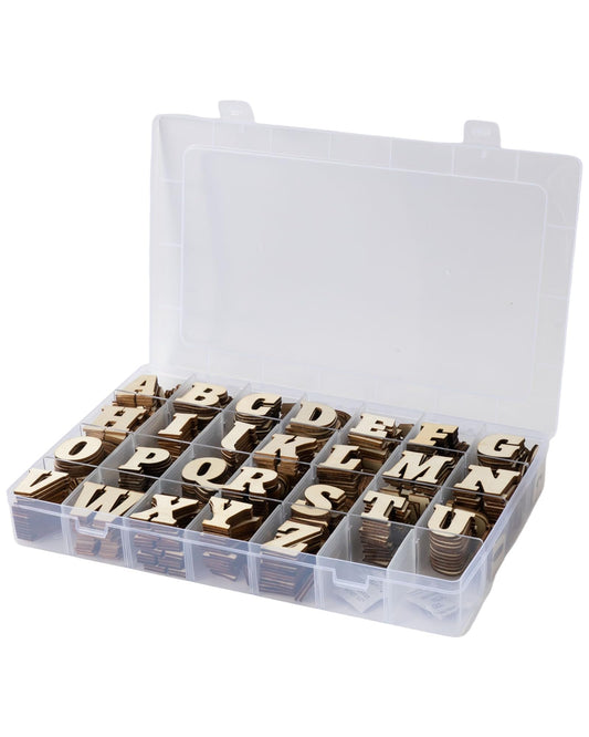 520 Pieces of 1.3 inch Wooden Letters, Wooden Numbers, Mini Blank Wooden Symbols, Unfinished Wooden Letter Storage Tray for Home Decoration, Spelling Education, Homemade Crafts, Party Gifts