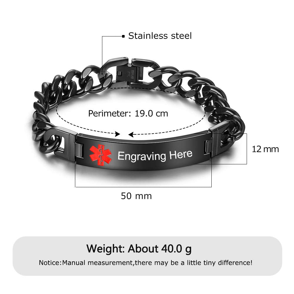 Giftider Custom Medical Alert Bracelet Engraved Emergency ID Stainless Steel Bracelets for Adults Men Women 7.5-8.5-9.8 Inch