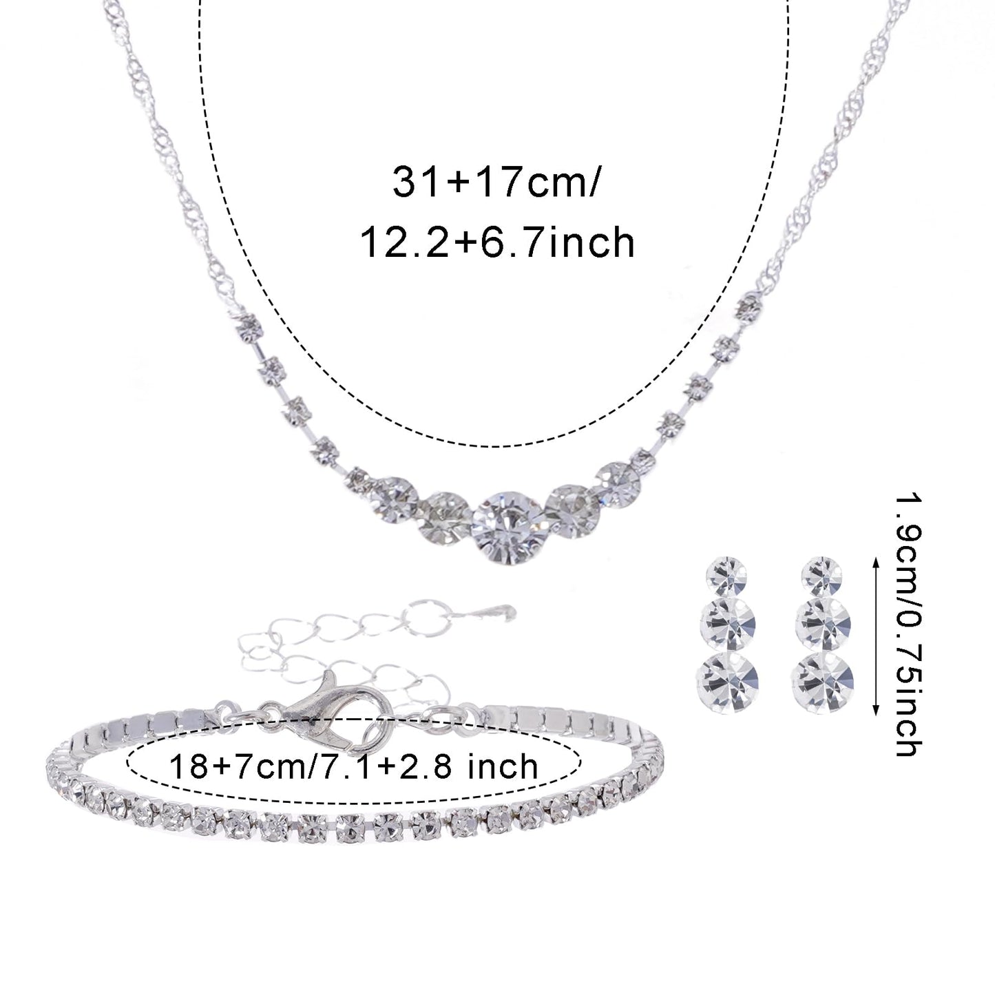 Jmkcoz Women Jewelry Set Silver Necklace Earrings Bracelet Rhinestone Crystal Bridal Wedding Jewelry Sets for Brides Bridesmaid Wedding Party (Style 8)