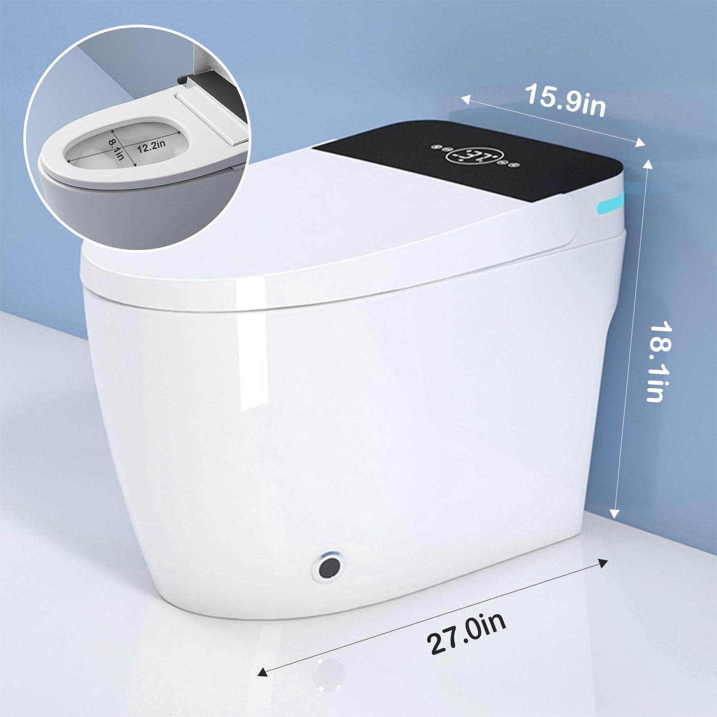 Smart Toilet with Bidet Built in, One Piece Bidet Toilet with Heated Seat and LED Display Night Light, Emergency Flush, Foot Sensor, Artistic Lighting, Smart Heated Seat, Foam Dispenser,Tank Built in