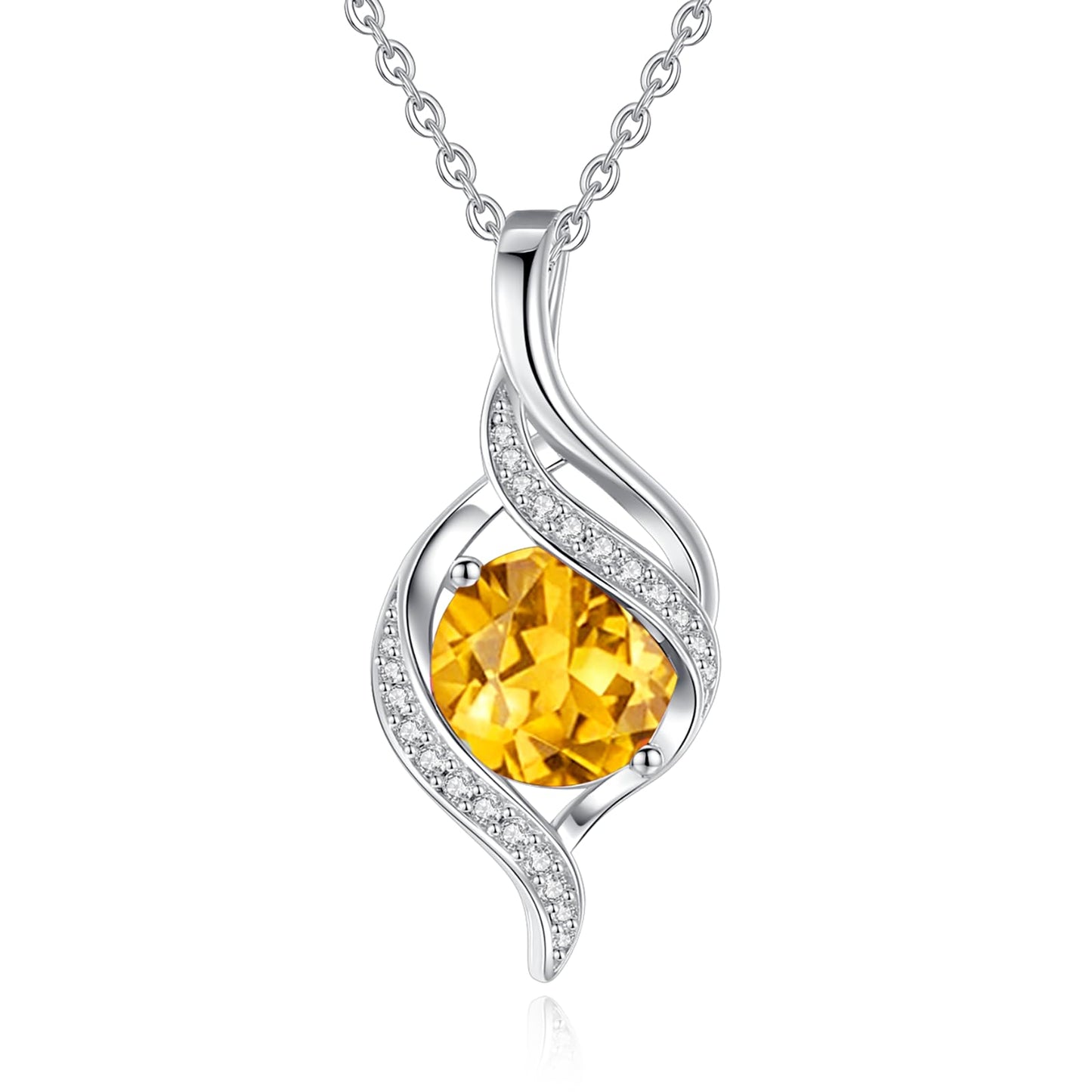 FANCIME November Birthstone Necklace for Women Round Citrine Necklace S925 Sterling Silver full Love Birthday Gifts for Mom Women, 16"+2" Inches