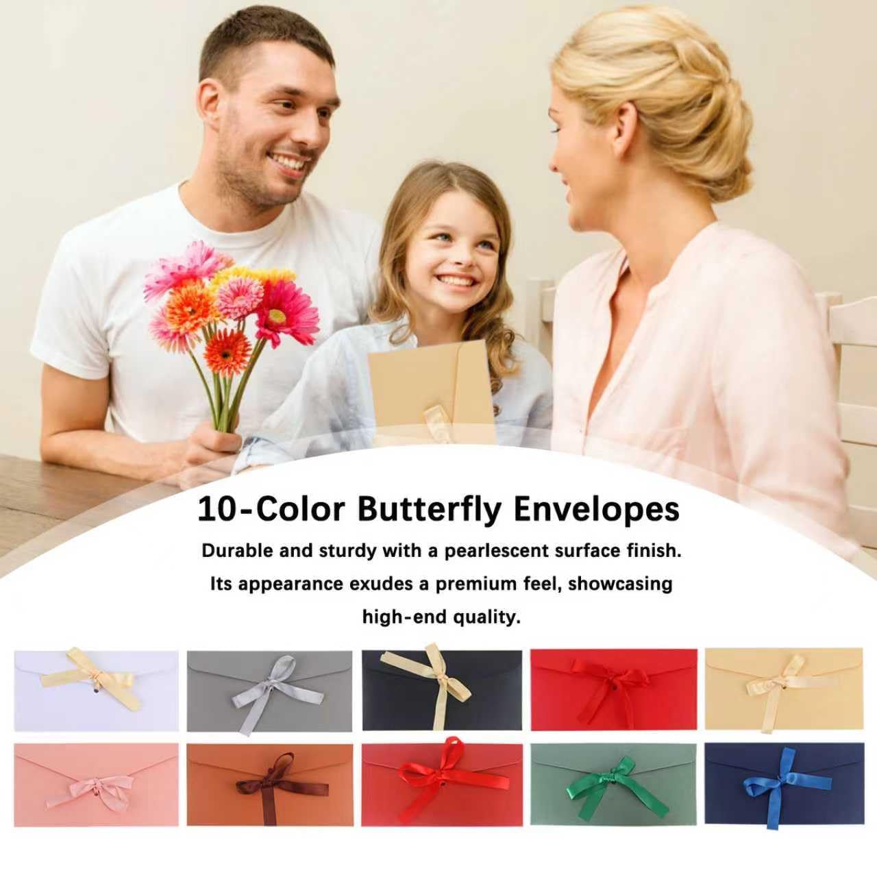 50 Pieces Multicolor Envelopes with Bow Tie Closure, Paper Greeting Card Holders for Invitations Mail Postcard Bills Wedding Party Favors Business Cards, 8.66 x 4.33 Inches