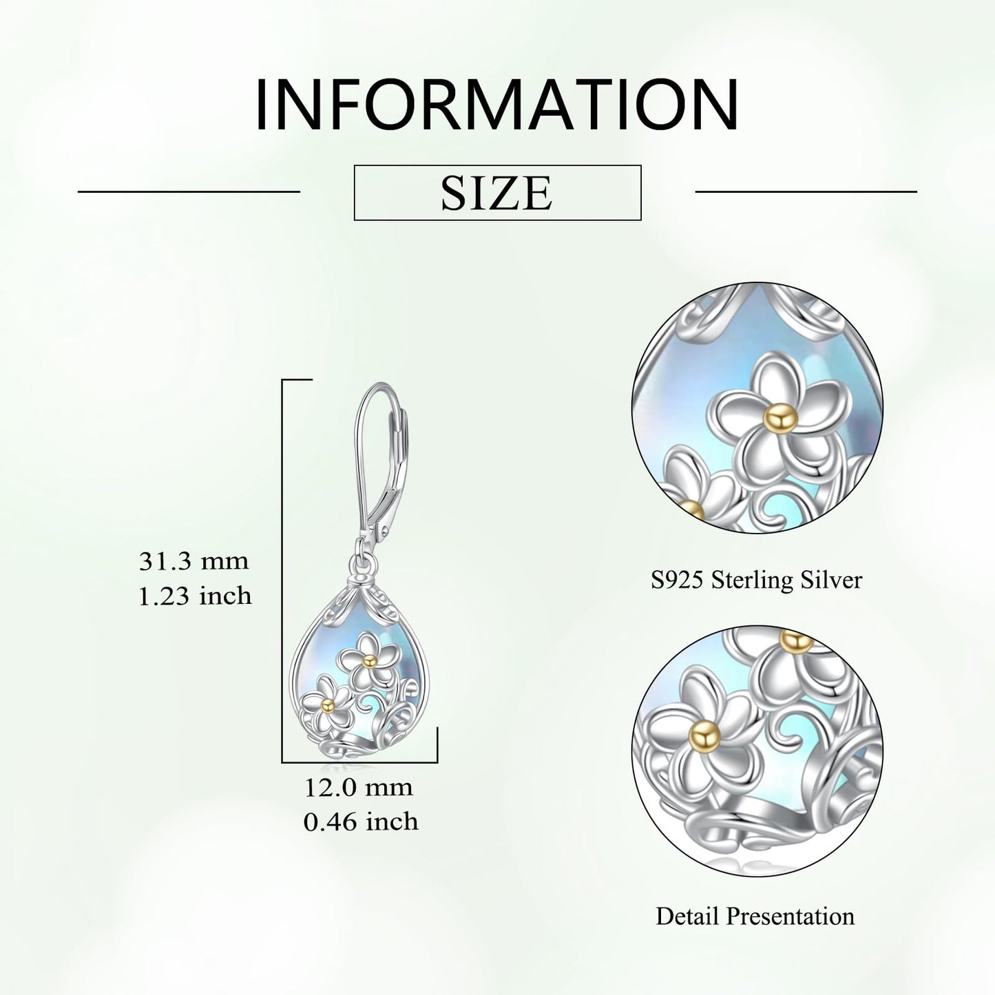 POPLYKE Moonstone Plumeria Teardrop Drop Dangle Earrings Sterling Silver Leverback Earrings Moonstone Jewelry Gifts for Women