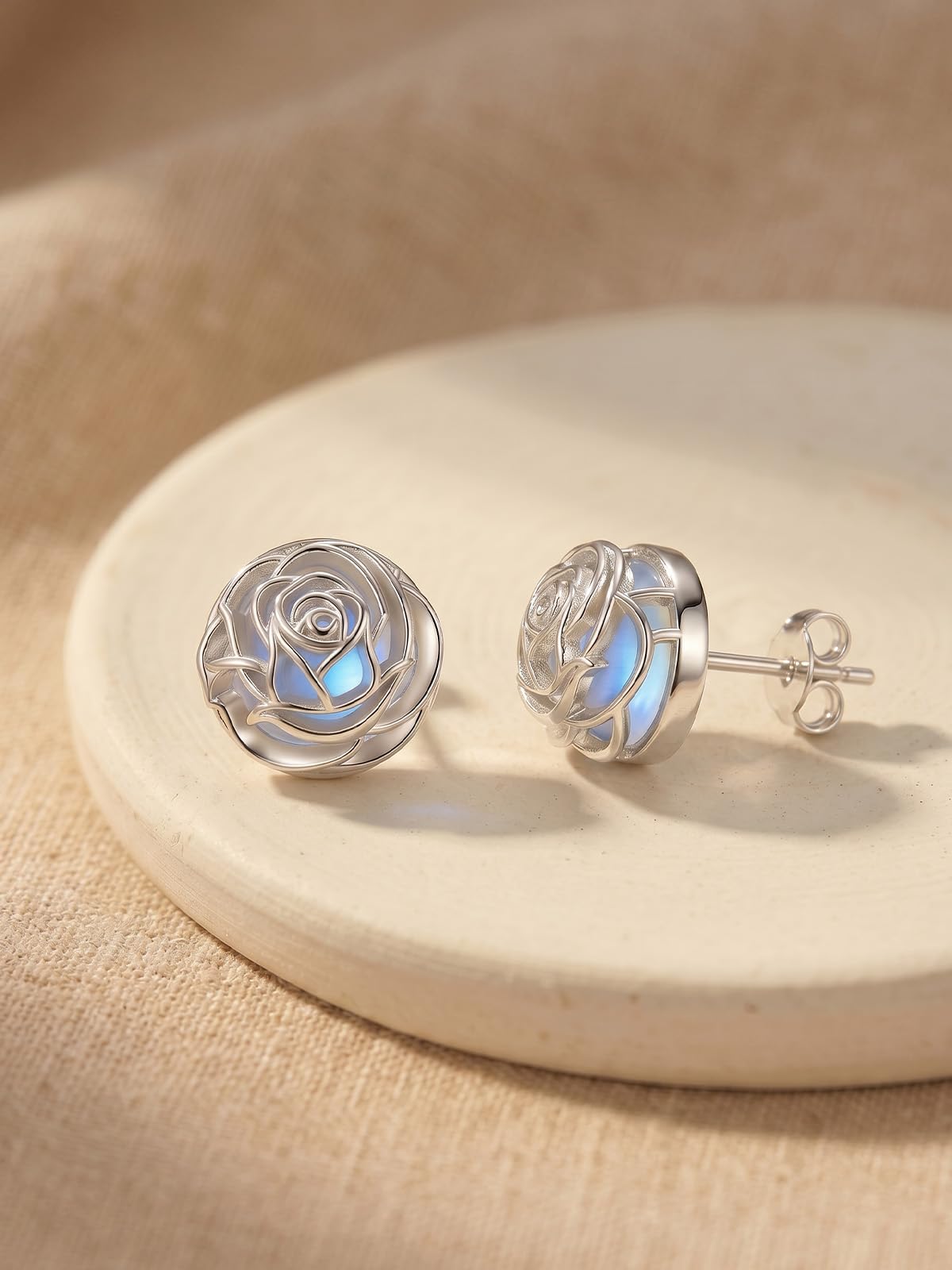 WINNICACA Moonstone Stud Earrings for Women Hypoallergenic Rose Earrings for Women 925 Sterling Silver Rose Jewelry for Sensitive Ears Birthday Mothers Day Gifts for Mom Grandma