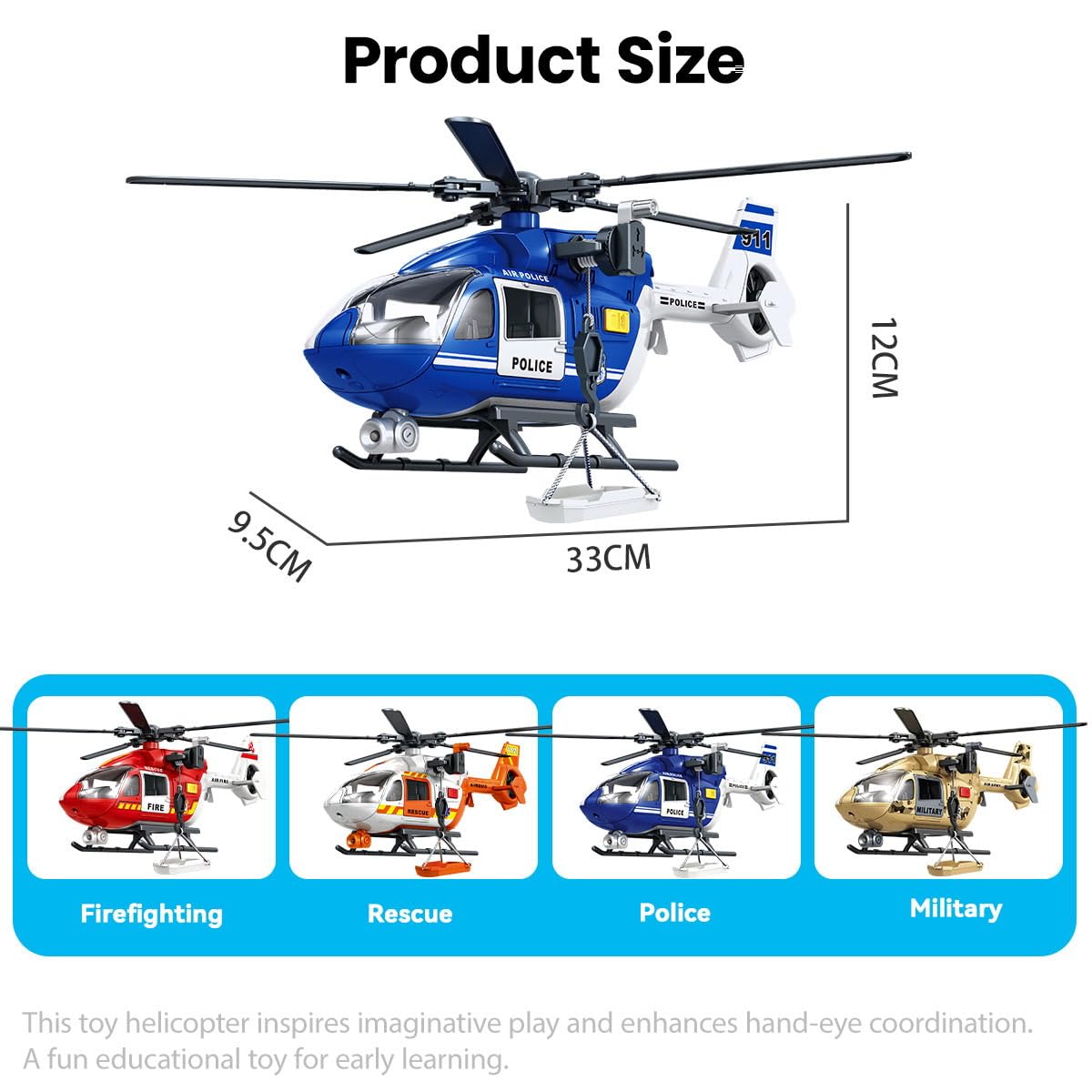 ANJARU Helicopter Toy with Lights and Sound,Simulative Rescue Helicopter Toddler Kids Toys for Kids Aged 3 4 5 6 Pull-Back Propeller Army Toys Toddler Kids Boys Gifts (Police.-Helicopter)