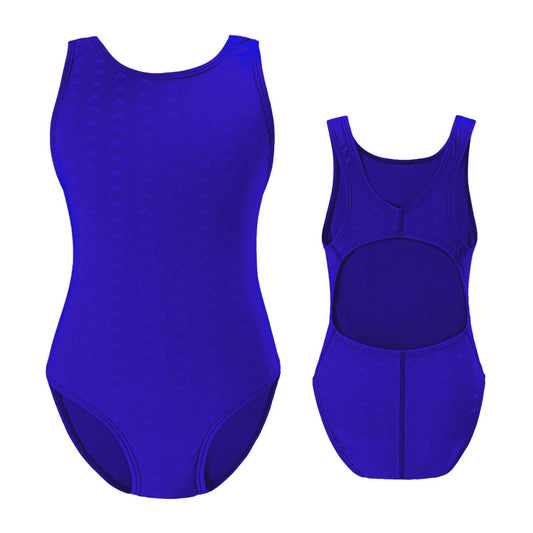SOFEON Girls Athletic Swimsuits One Piece Kids Solid Competition Swimwear for Practice Swim Team Training Black Bathing Suits(P Blue,13-14T(XL))