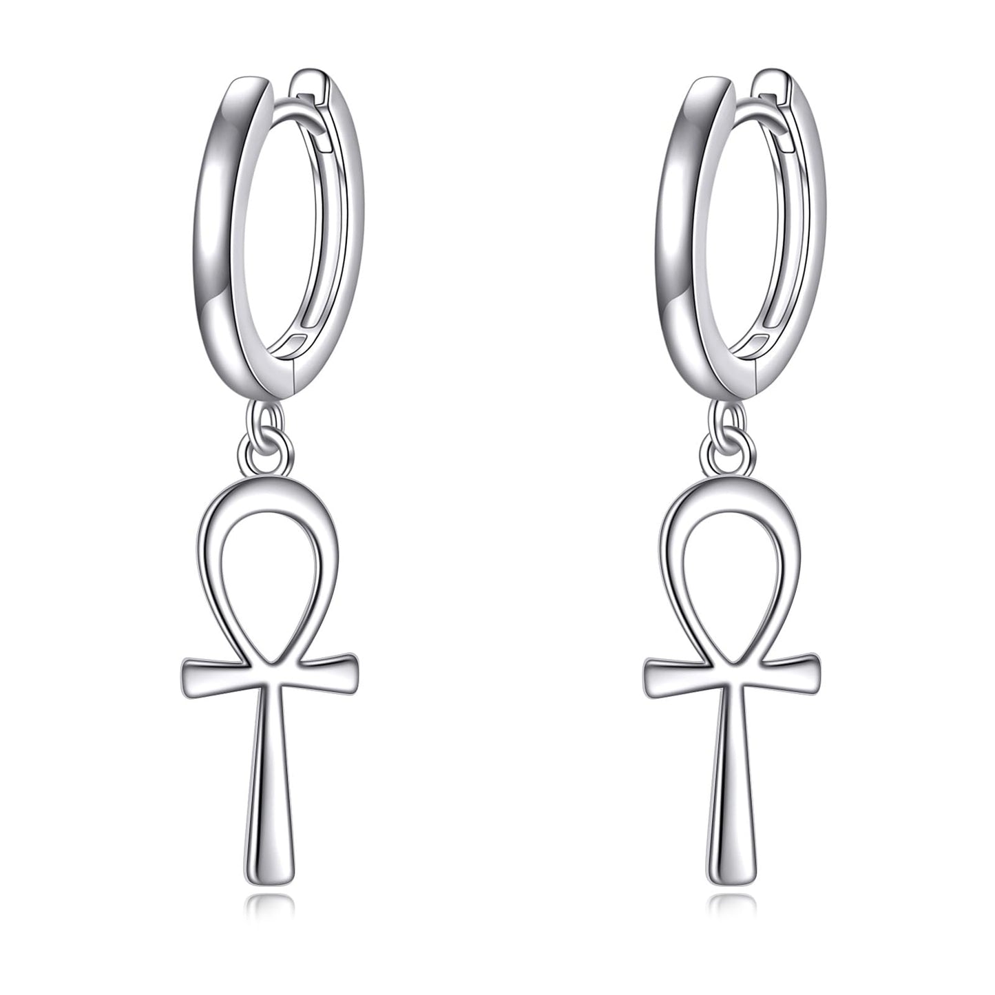 POPLYKE Ankh Hoop Earrings for Women 925 Sterling Silver Egyptian Cross Dangle Earrings Ankh Jewelry Gifts