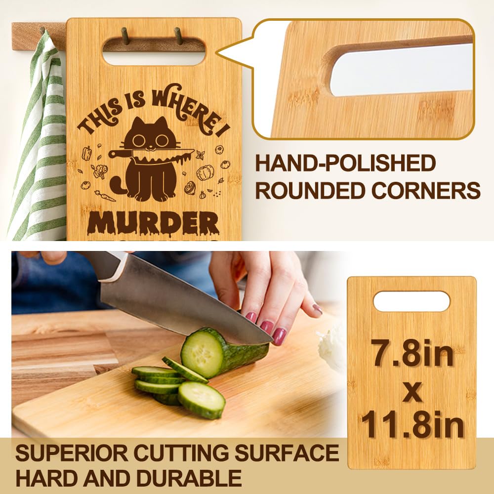 Funny Black Cat Kitchen Gifts for Women Cat Mom Kitten Lover Dietitian Friends, Birthday Housewarming Party Decor Food Serving Tray Board - This is Where I Murder Vegetable Bamboo Cutting Board