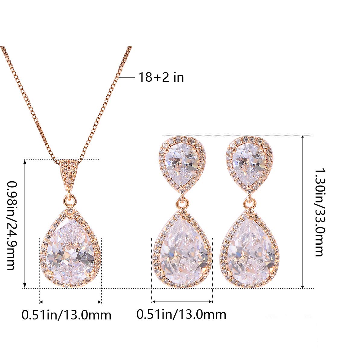 Crystal Jewelry Set for Women - Gold Pear-Shape Sterling Silver Full Teardrop Cubic Zirconia Bridal Pendant Necklace Dangle Earrings Set for Prom Party Wedding Jewelry Set for Bride Bridesmaids