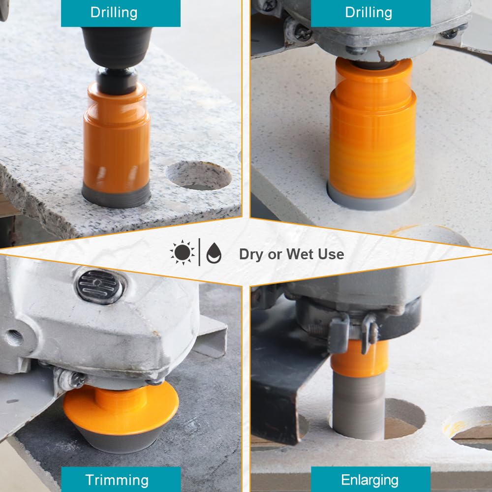 EXFEIN Diamond Tile Hole Saw Kit 14pcs 6/6/8/19/25/35/50/75/102mm Drill Bits & Adapter with 4/5" Finger Bit and 2" Chamfer Bit and 2pcs 4.5 Inch Diamond Blade for Tile Porcelain Ceramic Marble Granite