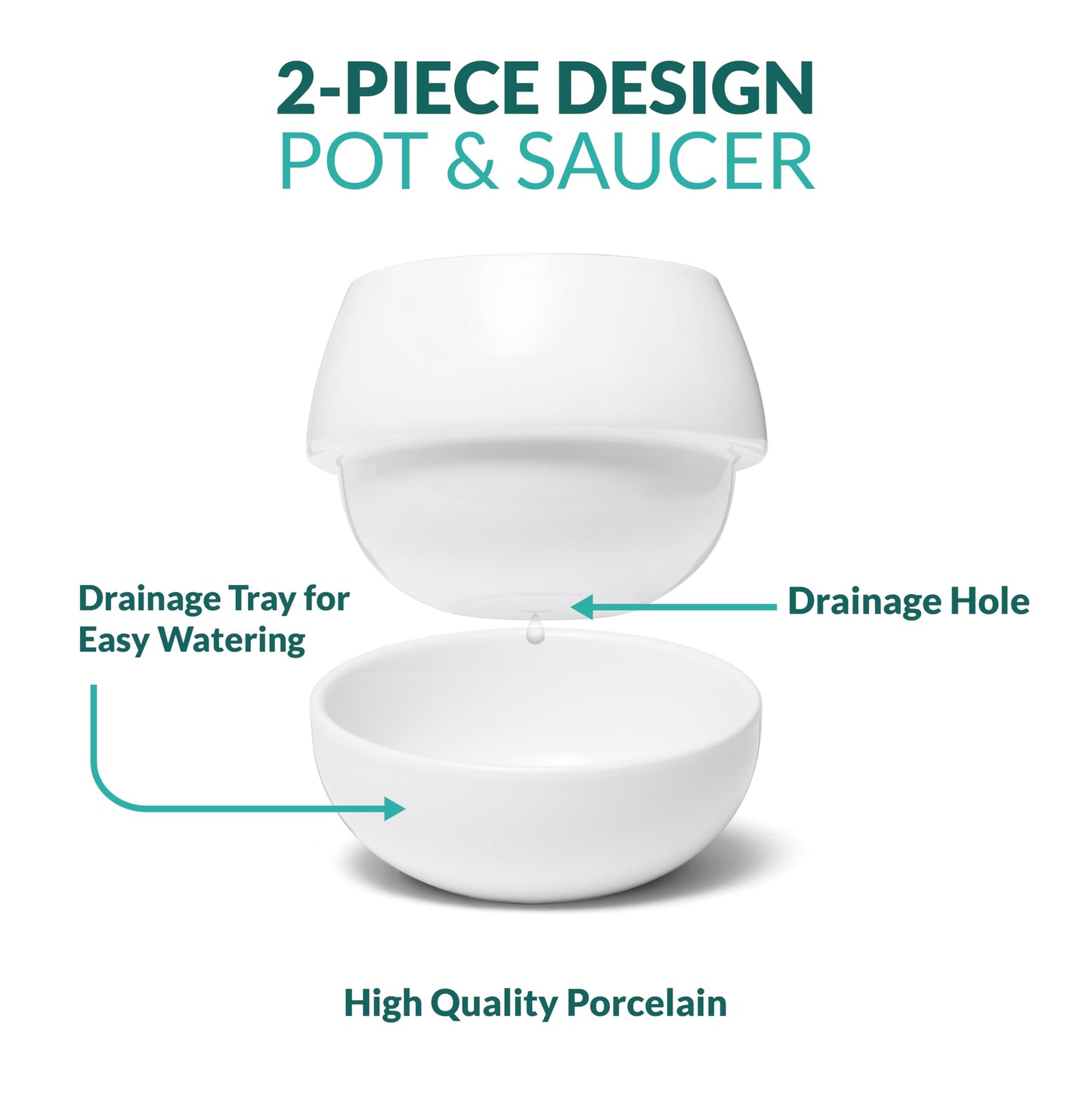3.5 Inch Cute Porcelain Mini Plant Pots with Drainage Hole and Plug (6pk) - Includes a Bag of Decorative Pebbles, Cleaning Brush, and Tweezers - Cactus Pots, Suculentas Pot - No Plants Included