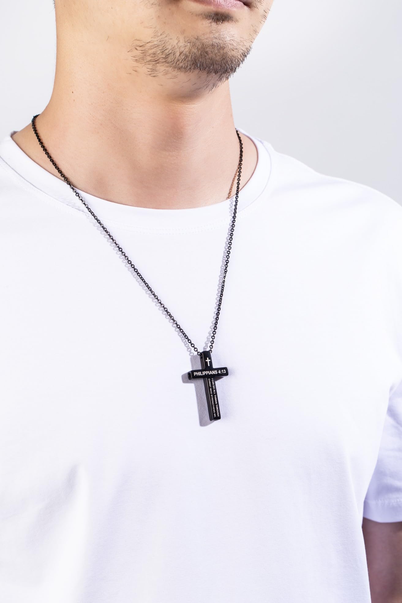 FUNPAR Cross Breathing Necklace for Anxiety, Inspirational Bible Verse Mindfulness Pendant Necklace, Stainless Steel Meditation Breathwork Tool, Anxiety Relief Items for Teens Gift(Black 4: 13)