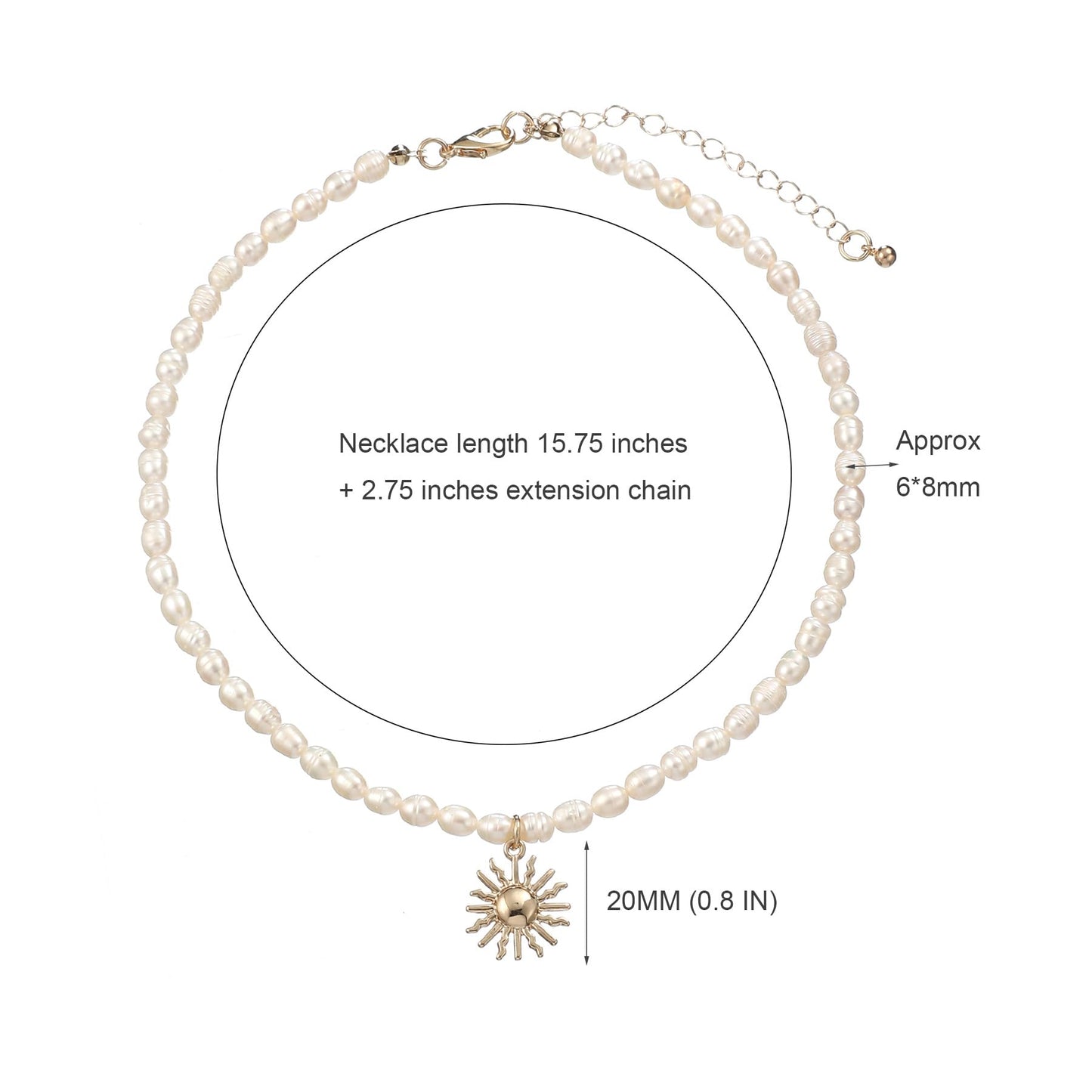 wgoud Natural Freshwater Pearl Choker Necklace for Women, Trendy 14K Gold Plated Pearl Necklaces Handmade Jewelry Gift (Sun Necklace)