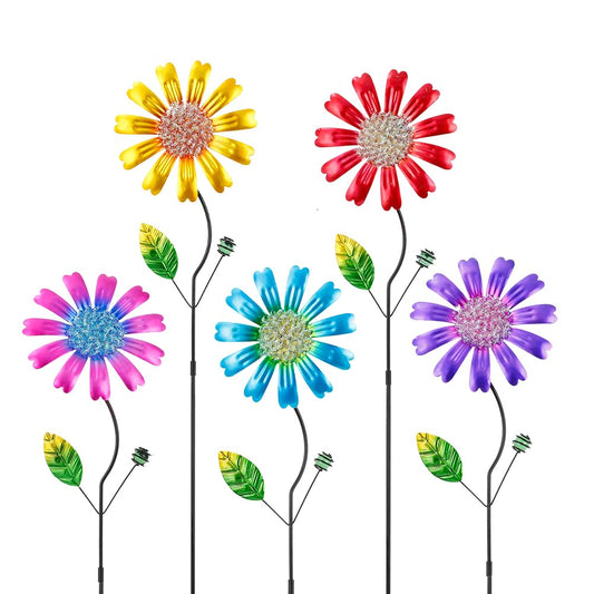 Venniy Metal Flower Garden Stakes Yard Art,5 Pcs Colorful Flower Bed Decor Yard Stakes for Outside with Beads for Outdoor Lawn Porch Pathway Patio