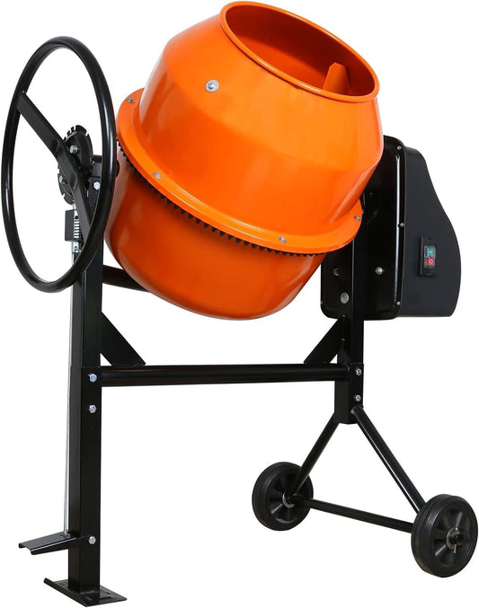 DAJYAWON Electric Cement Mixer, 4.3 Cubic Ft. Concrete Mixer with 550W Motor & 7-inch Wheels, 2/3 HP Portable Concrete Mixing Machine Tools for Stucco, Mortar, Seeds, Feed