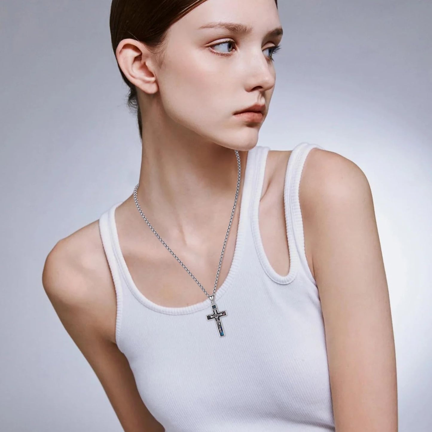 YEESIA Cross Necklace for Women Men 925 Sterling Silver Jesus Crucifix Pendant Necklace with Abalone Cross Jewelry Gift for Women Men