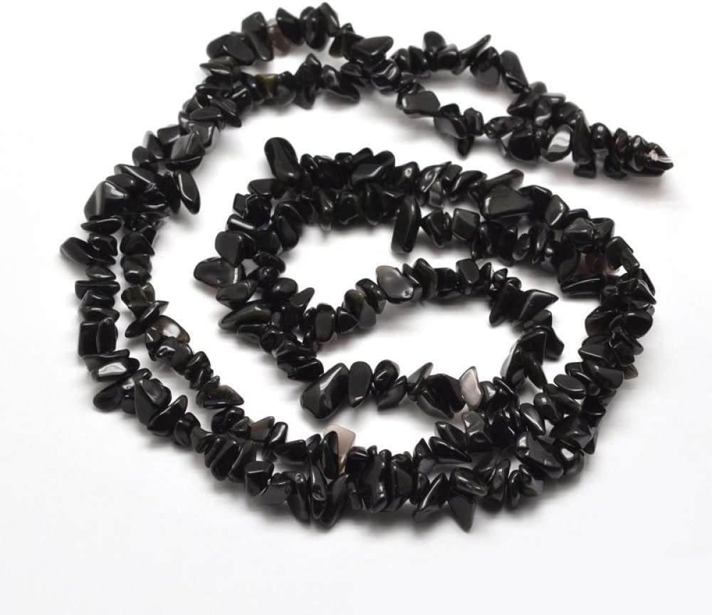 HAAMIIQII 5-8mm Natural Black Obsidian Chips Beads Irregular Chip Stones Loose Gemstone Energy Healing Beads for Jewelry Making Strand 30 Inch
