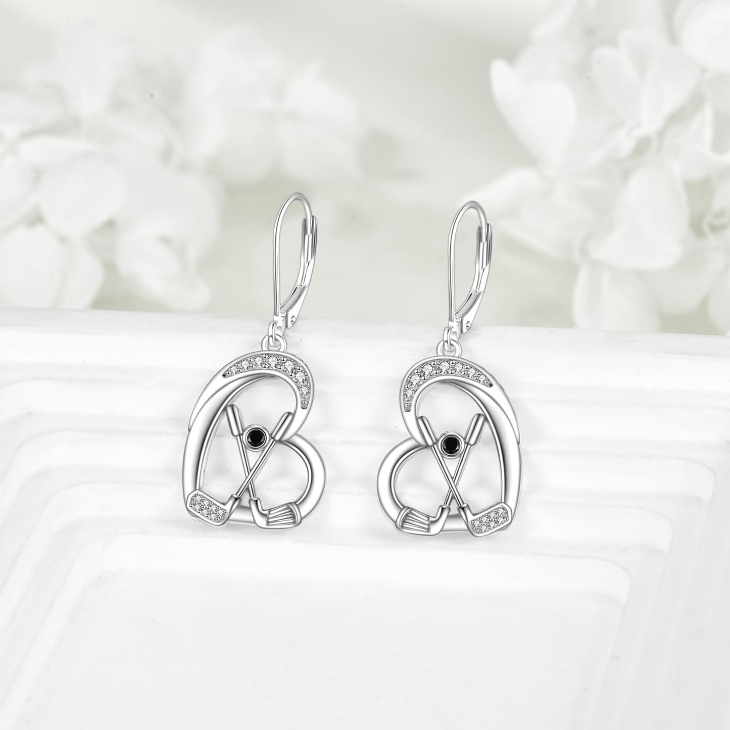 Golf Earrings for Women 925 Sterling Silver Golf Leverback Dangle Earrings Sports Jewelry Gifts