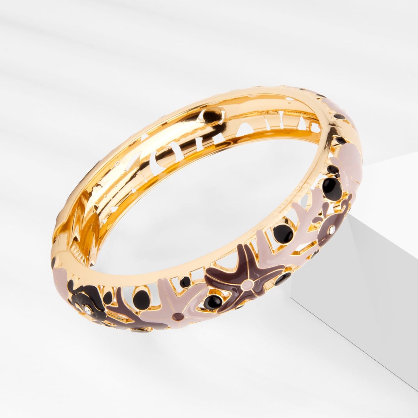 UJOY Enamel Bracelets Pack of 5 Colorful Cloisonne Rose Gold Flower Engraved Bangles for Women Jewelry Gift Pack in a Box 5PCS-88A Brown