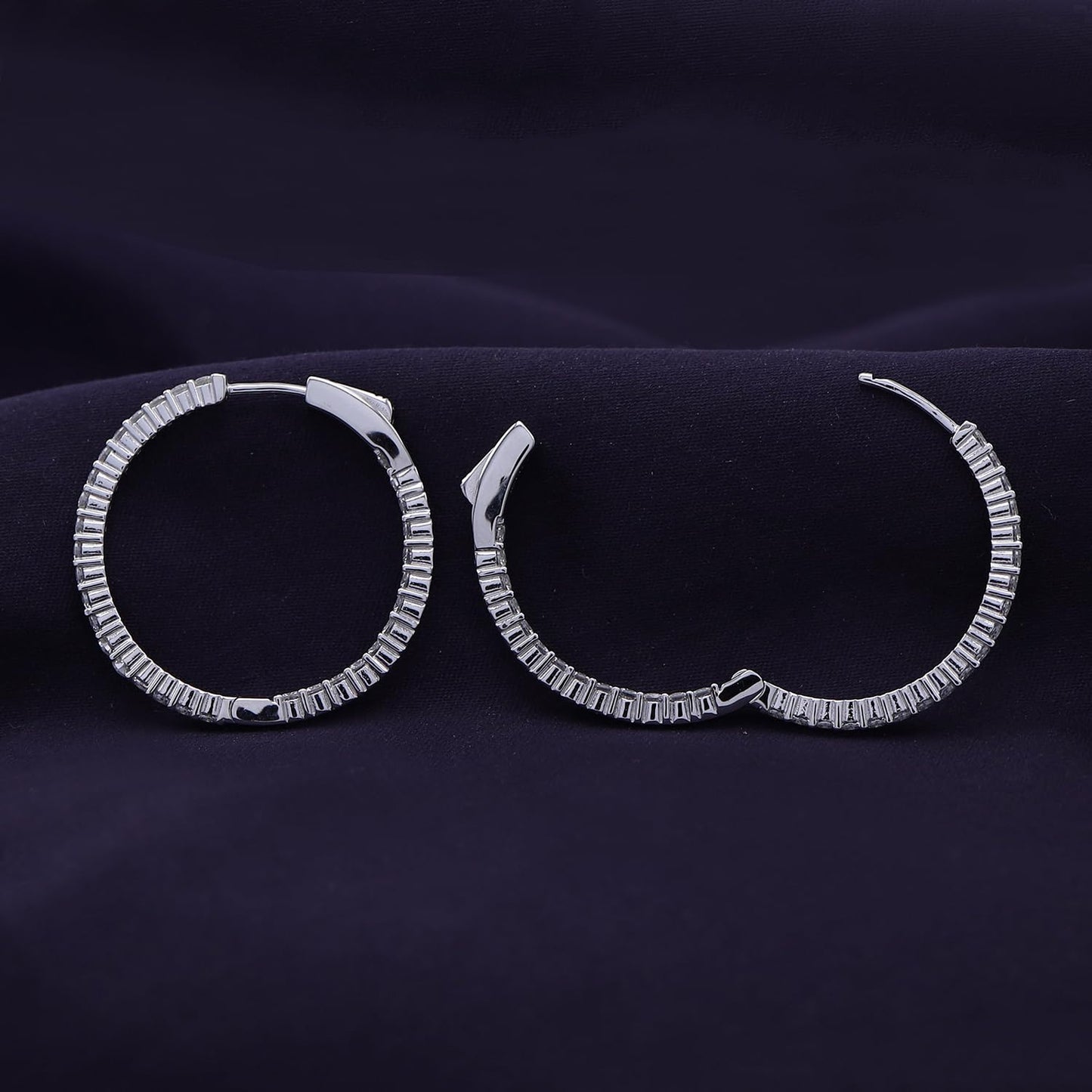 Inside Out Hoop Earrings for Women Round Lab Created Moissanite or Lab Grown Diamond Hoops in 14k Yellow Gold Plated 925 Sterling Silver Fine Jewelry